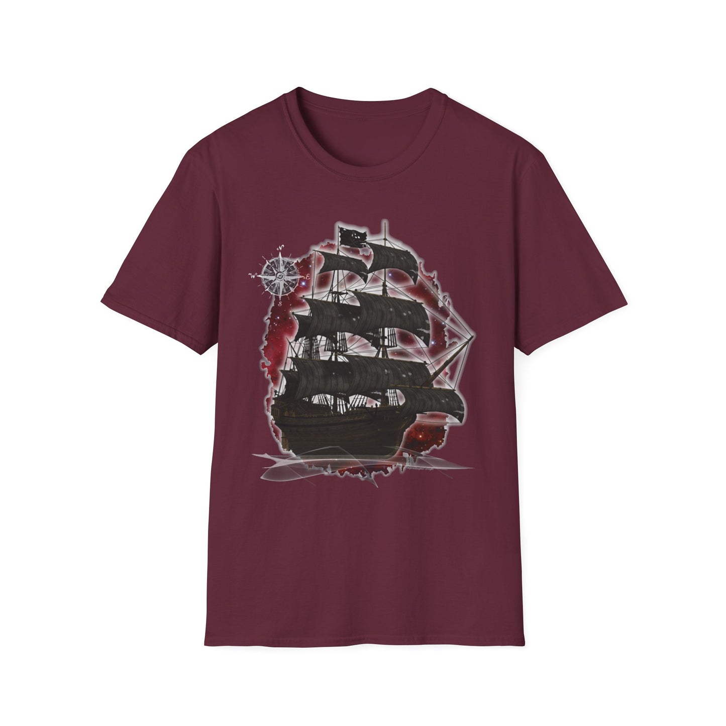 Pirate Ghost Ship Unisex SoftStyle T-Shirt - Burgundy
