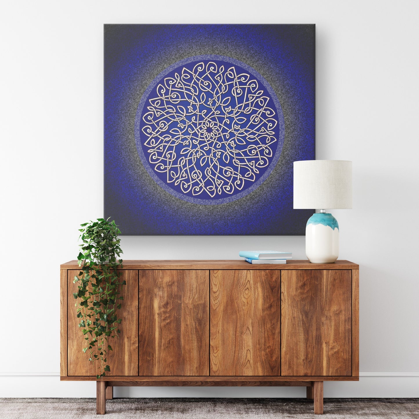 CELTIC ART BURST IN DARK BLUE CANVAS WALL ART - new