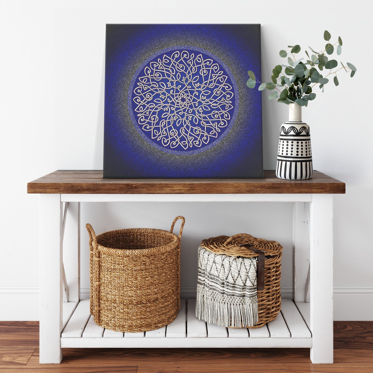 CELTIC ART BURST IN DARK BLUE CANVAS WALL ART - new
