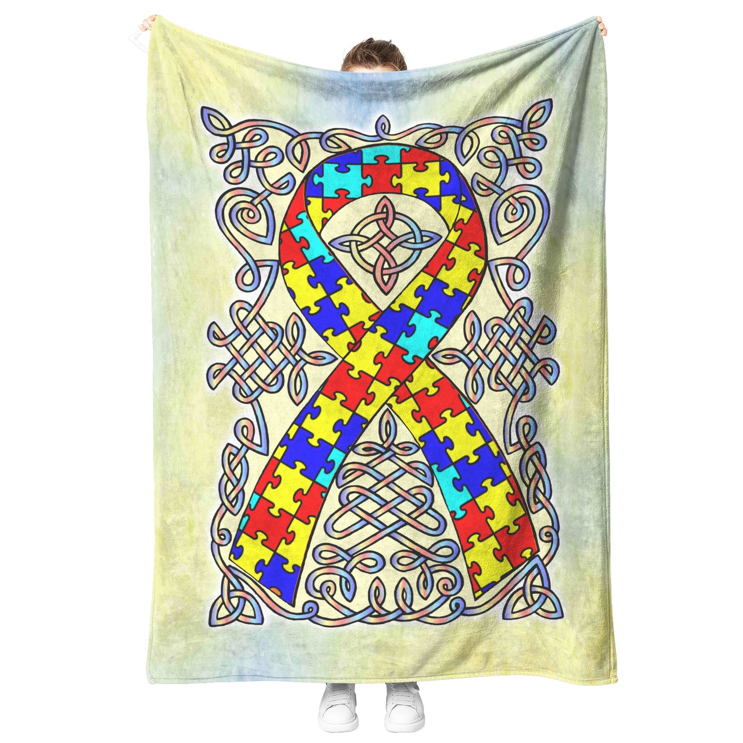 Celtic Awareness Ribbon Fleece Blanket - Autism