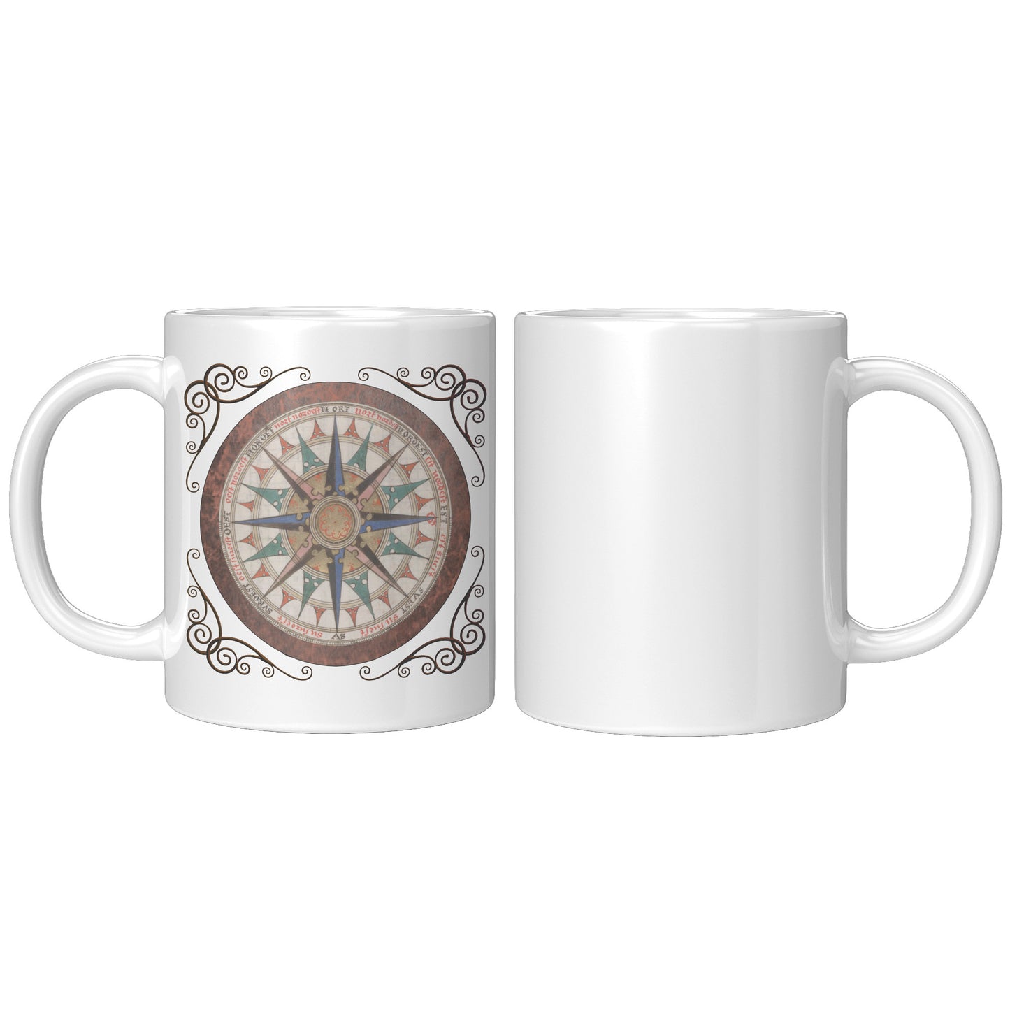 Compass Rose Accent Mug - Brown-Blue