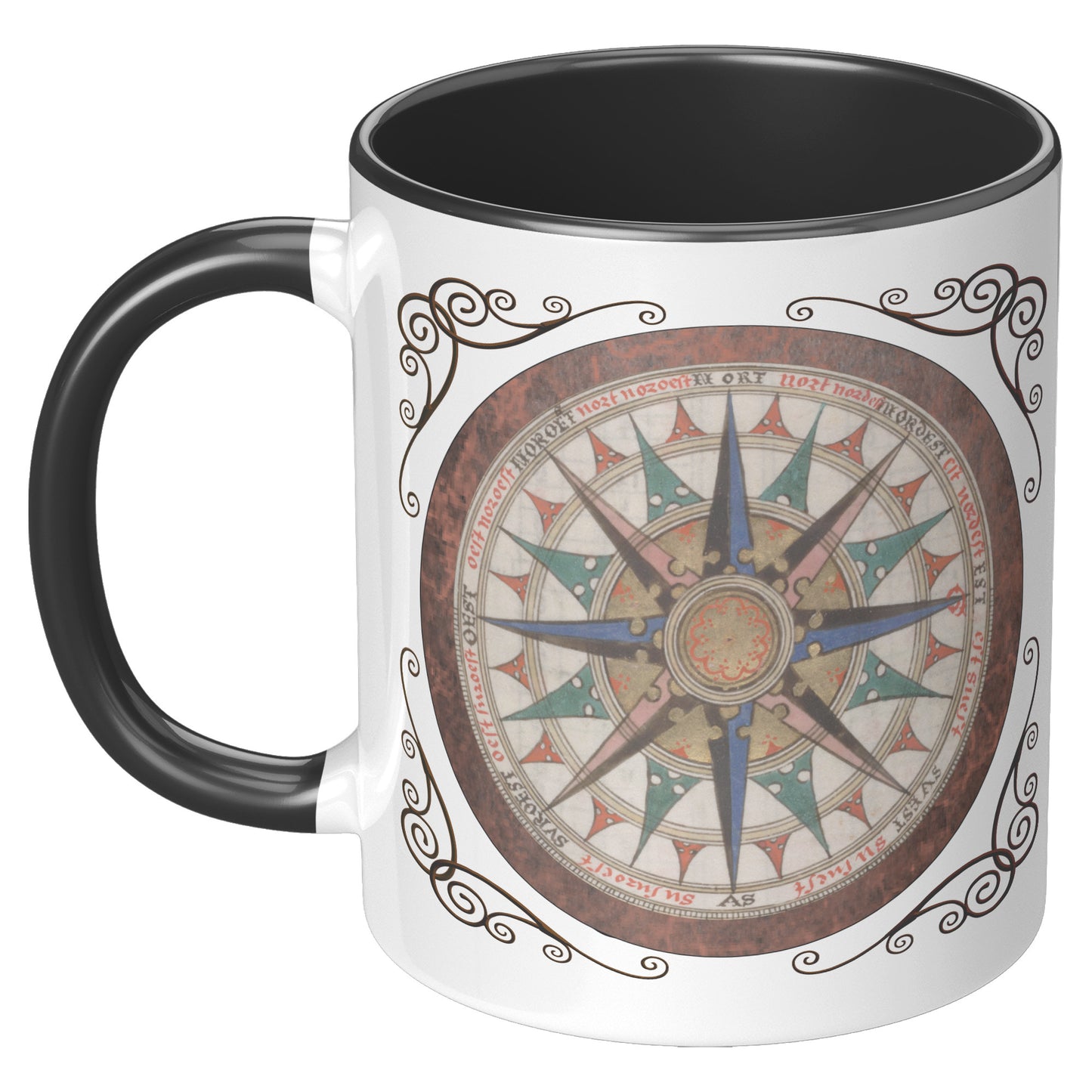 Compass Rose Accent Mug - Brown-Blue