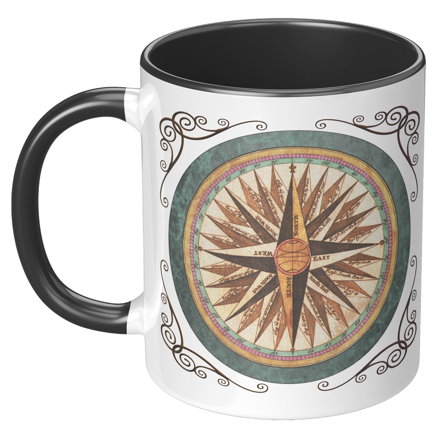 Compass Rose Accent Mug - Teal-Gold