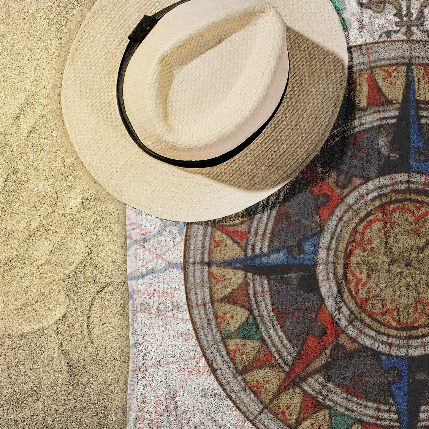 Compass Rose Beach Towel - Blue-Red