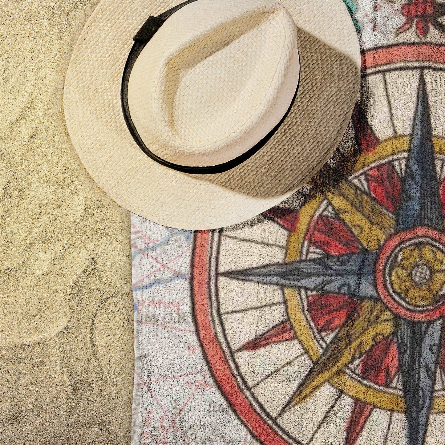 Compass Rose Beach Towel - Bright Red