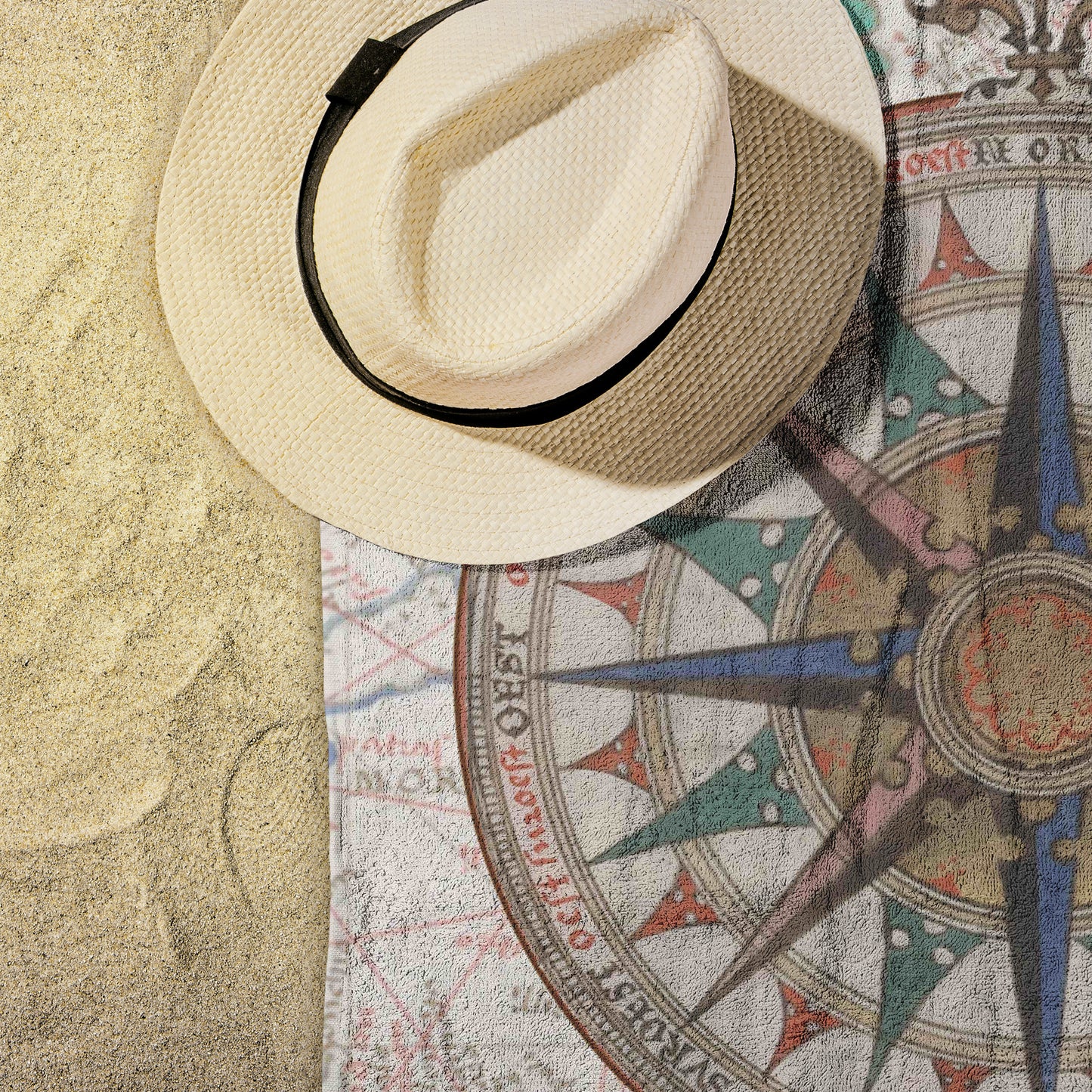 Compass Rose Beach Towel - Brown-Blue