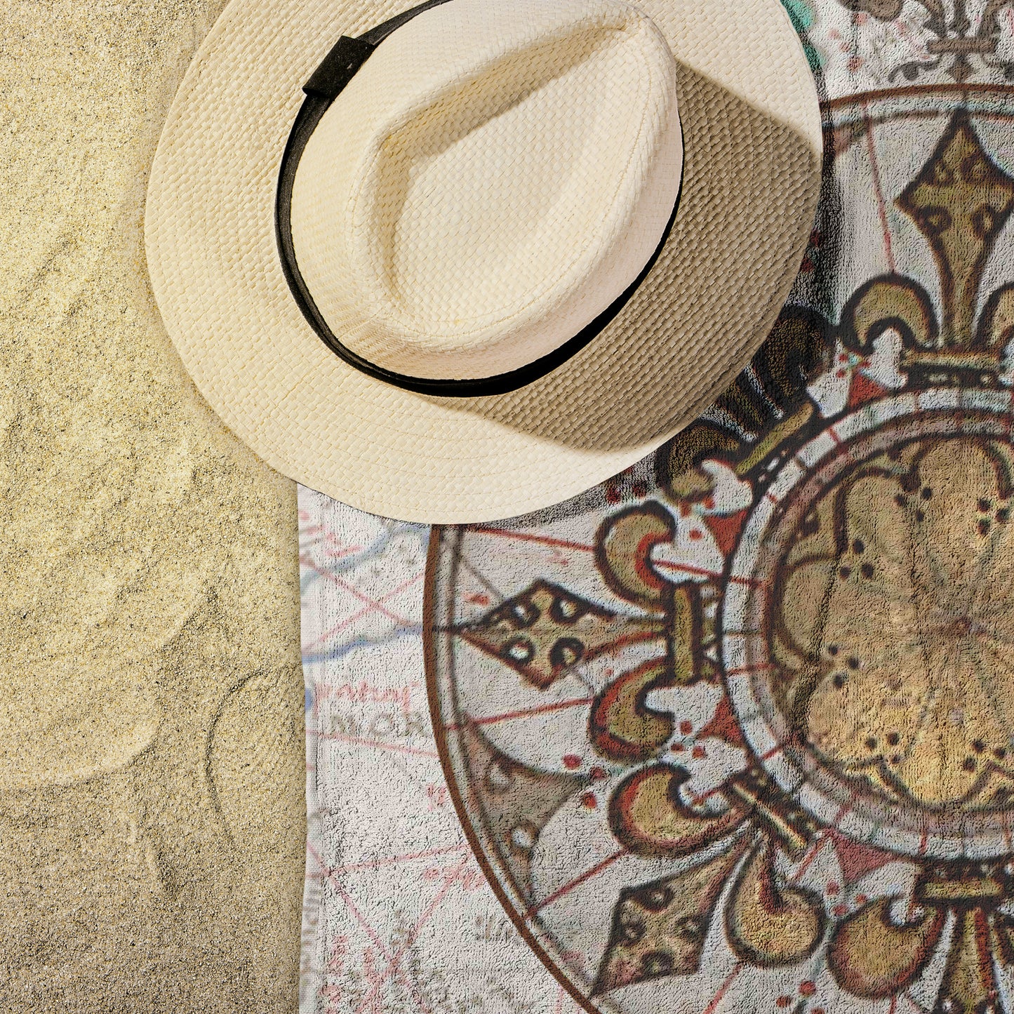 Compass Rose Beach Towel - Brown-Gold