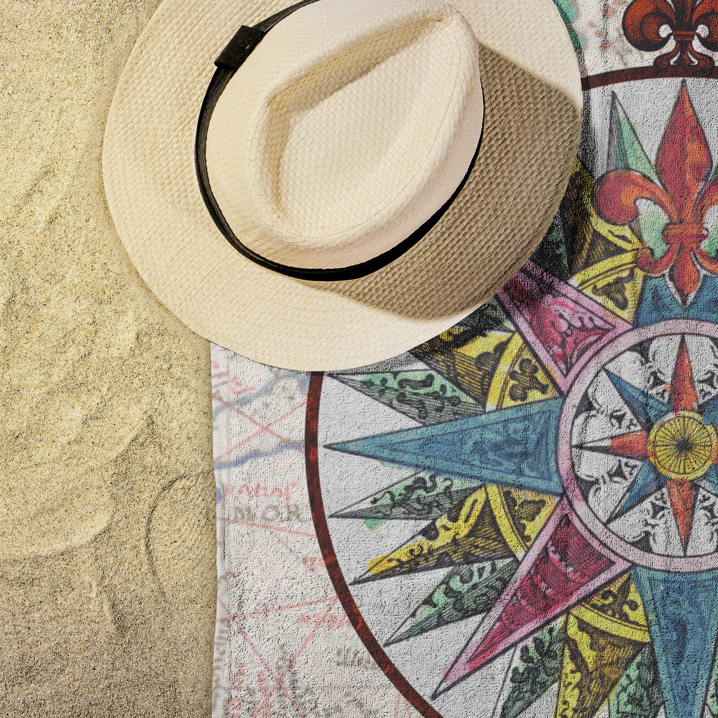 Compass Rose Beach Towel - Magenta-Blue