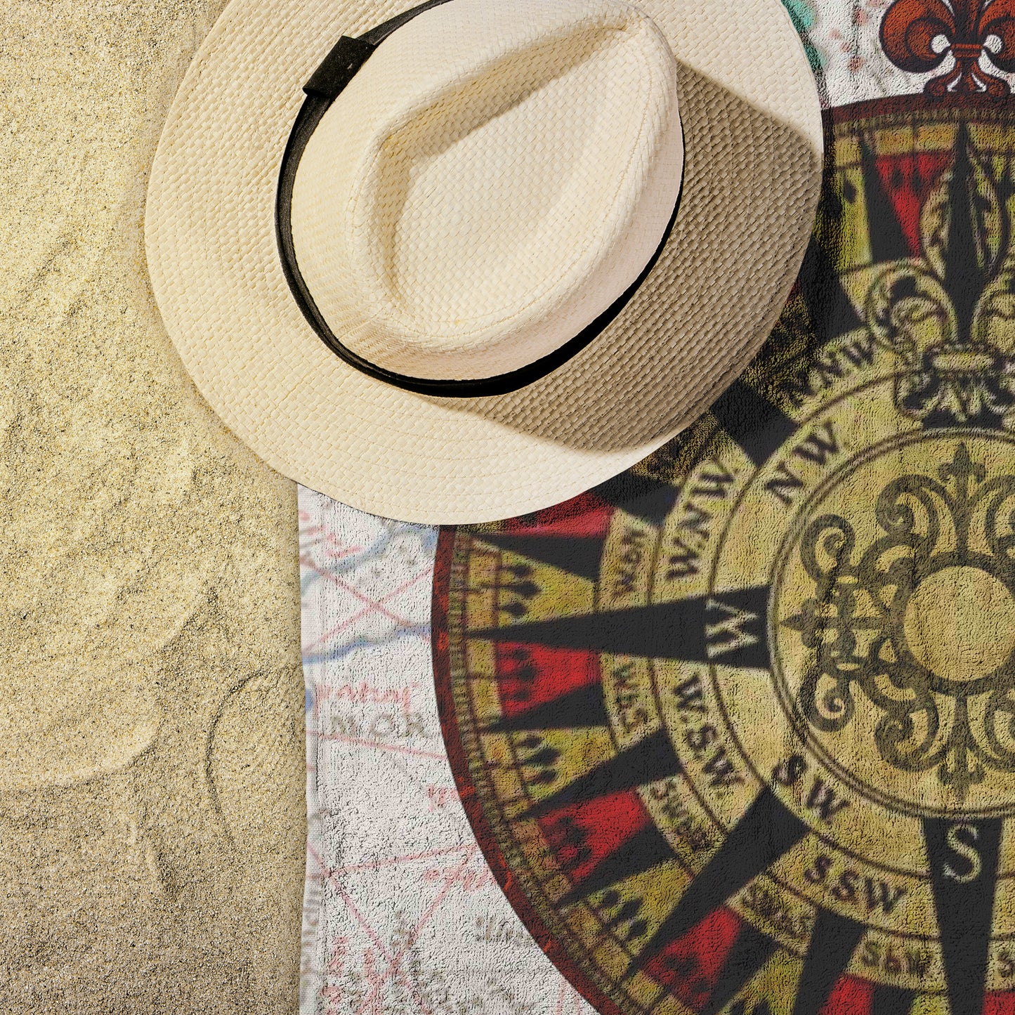 Compass Rose Beach Towel - Red-Black