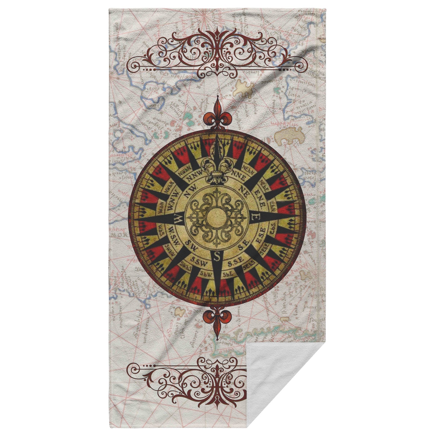 Compass Rose Beach Towel - Red-Black