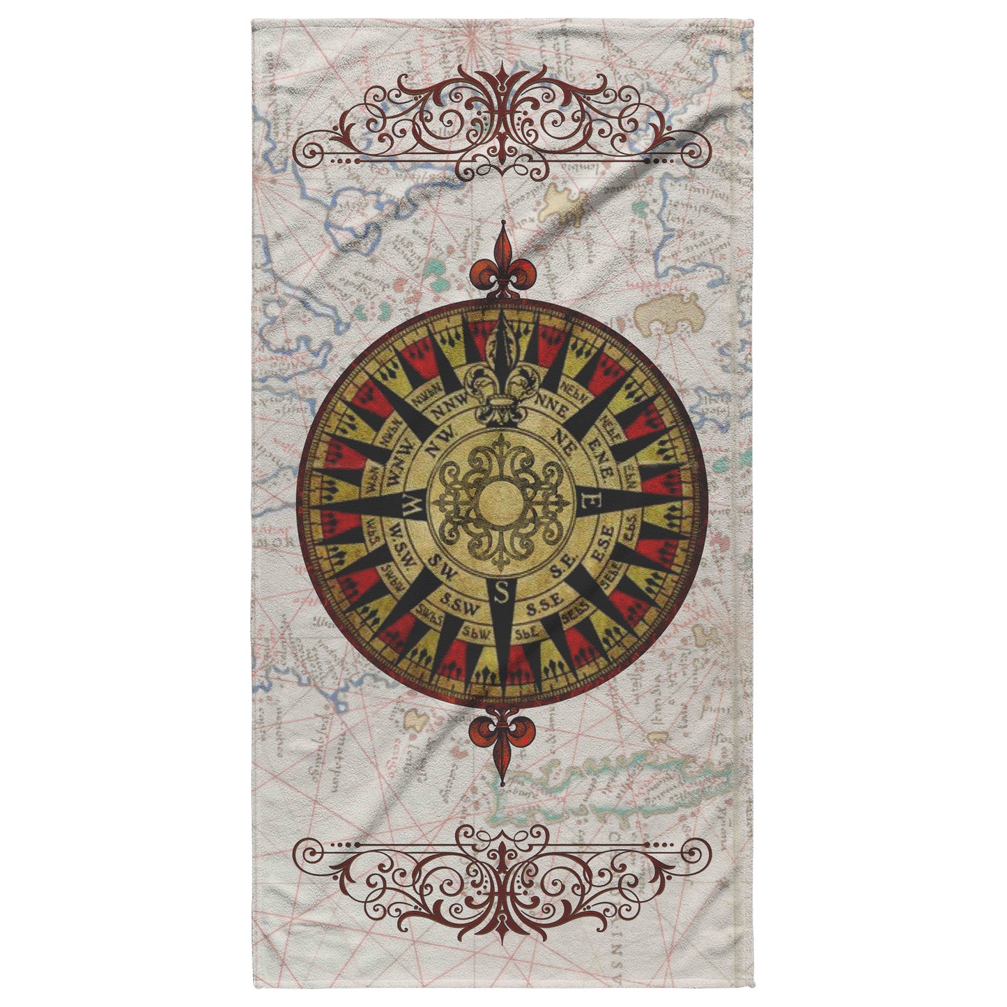 Compass Rose Beach Towel - Red-Black