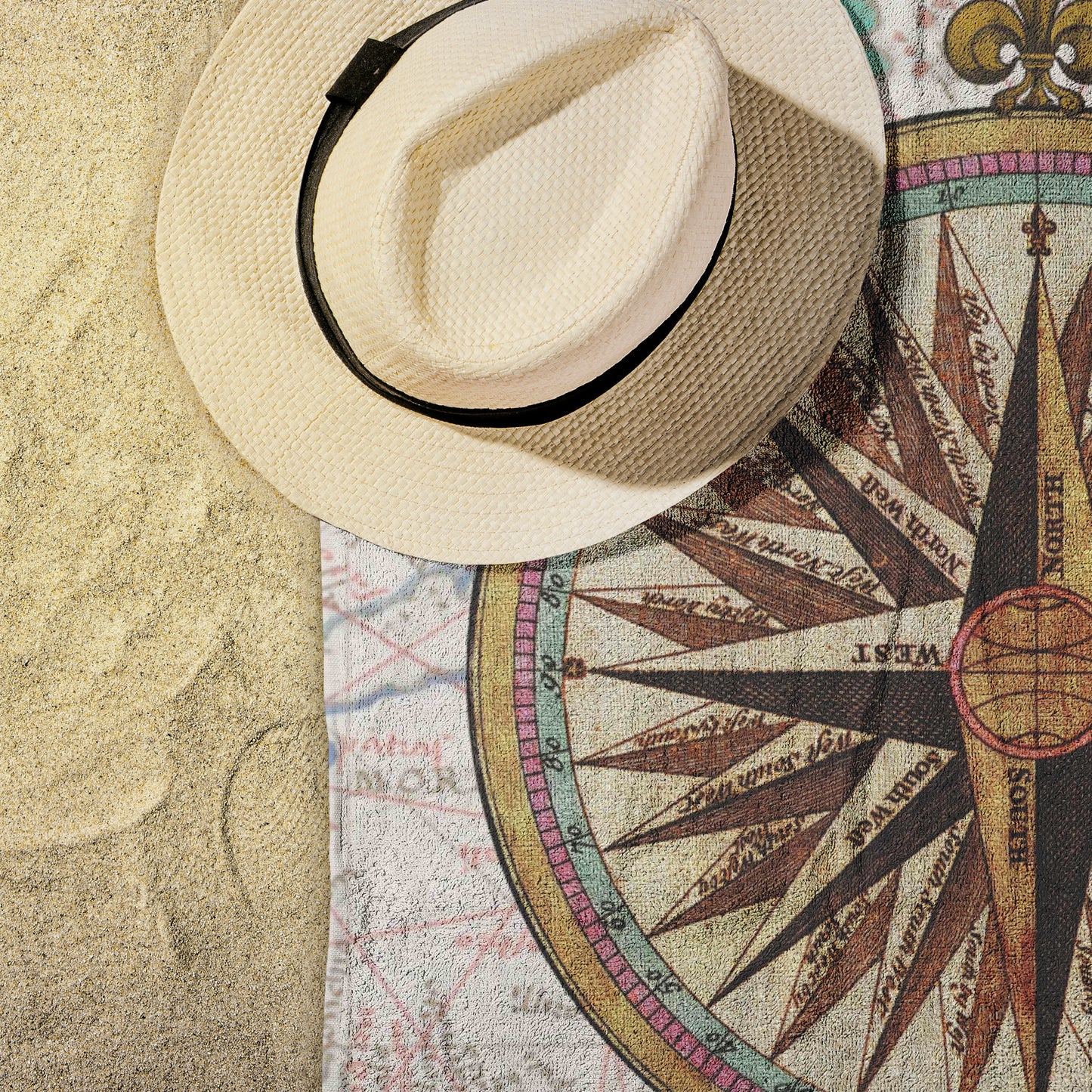 Compass Rose Beach Towel - Teal-Gold
