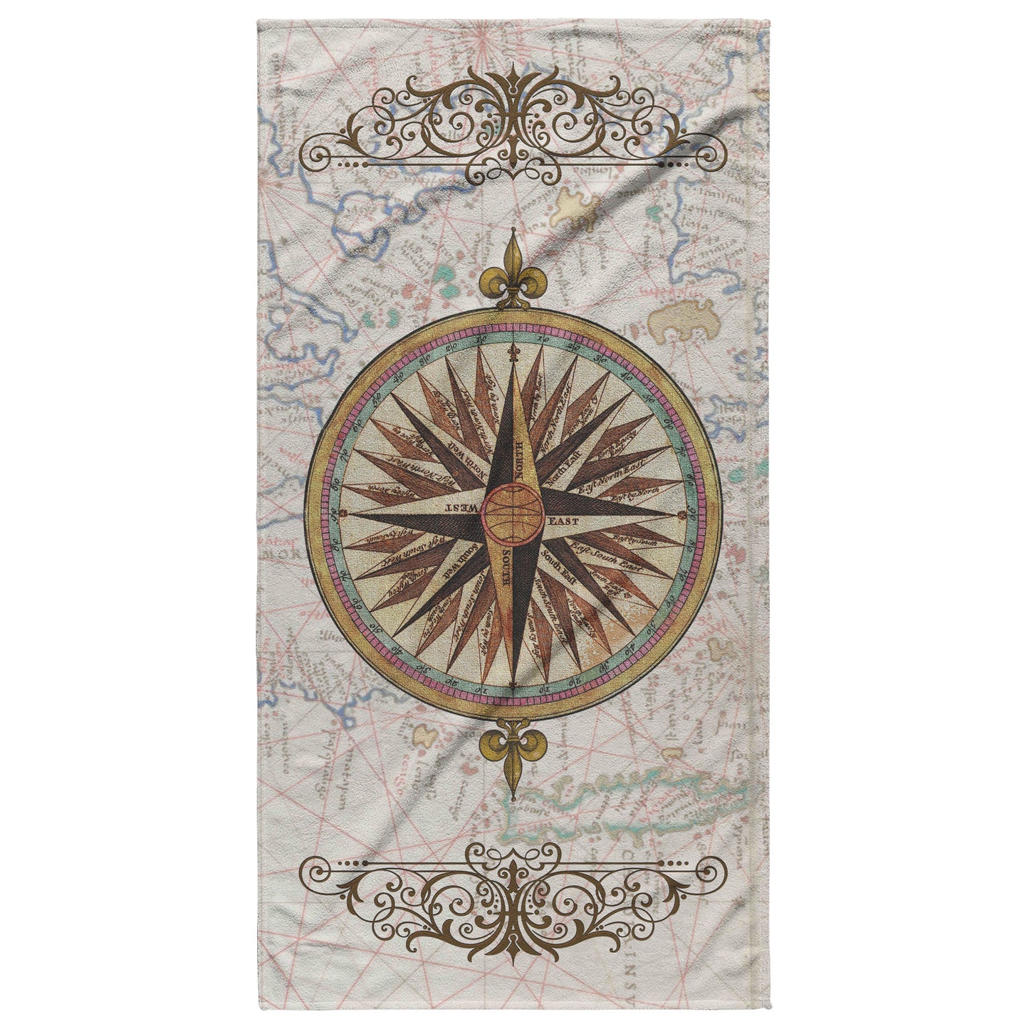 Compass Rose Beach Towel - Teal-Gold