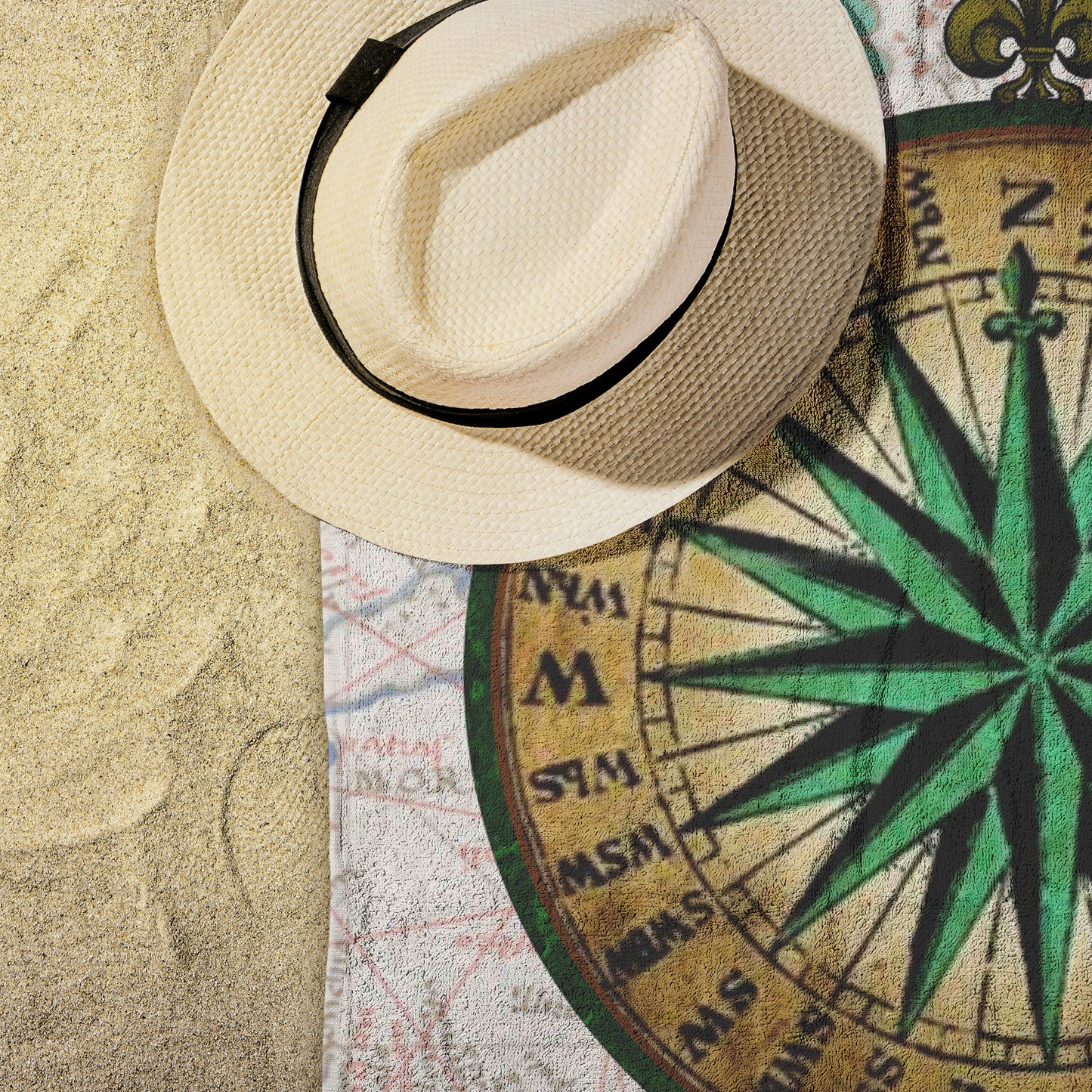 Compass Rose Beath Towel - Green