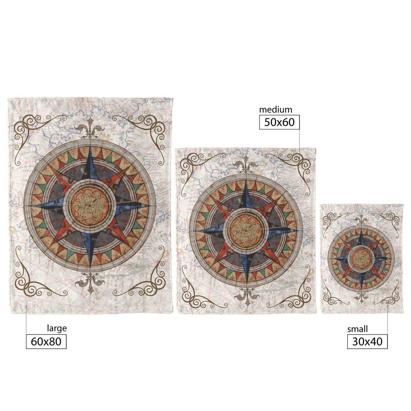 Compass Rose Fleece Blanket - Blue-Red