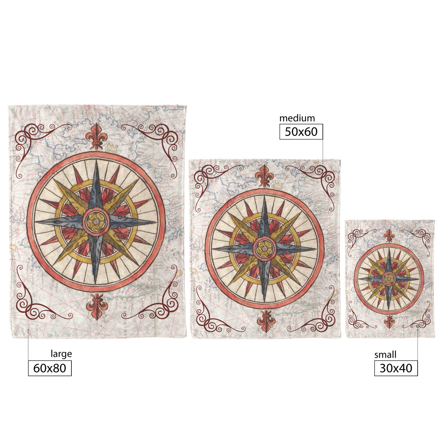 Compass Rose Fleece Blanket - Bright Red