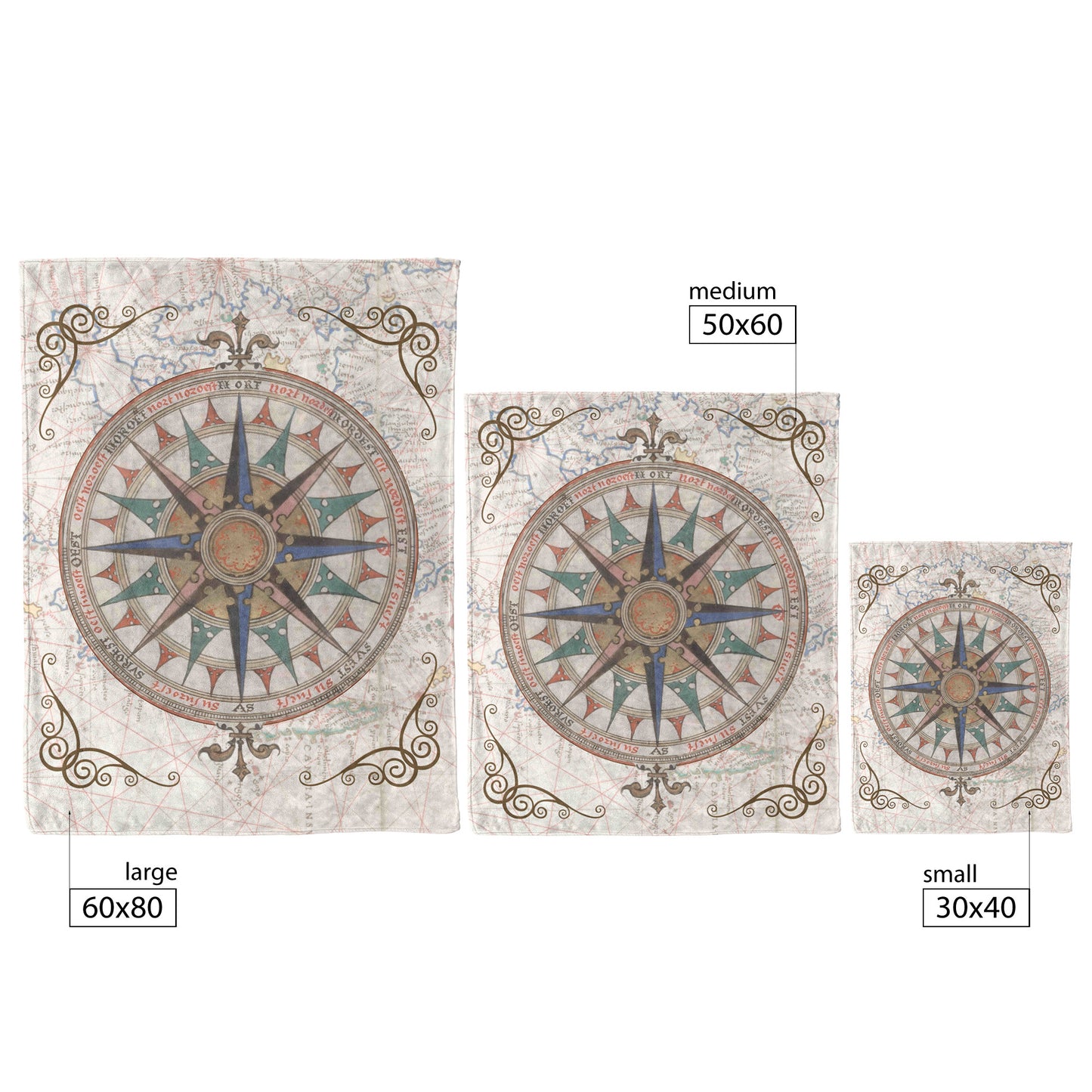 Compass Rose Fleece Blanket - Brown-Blue