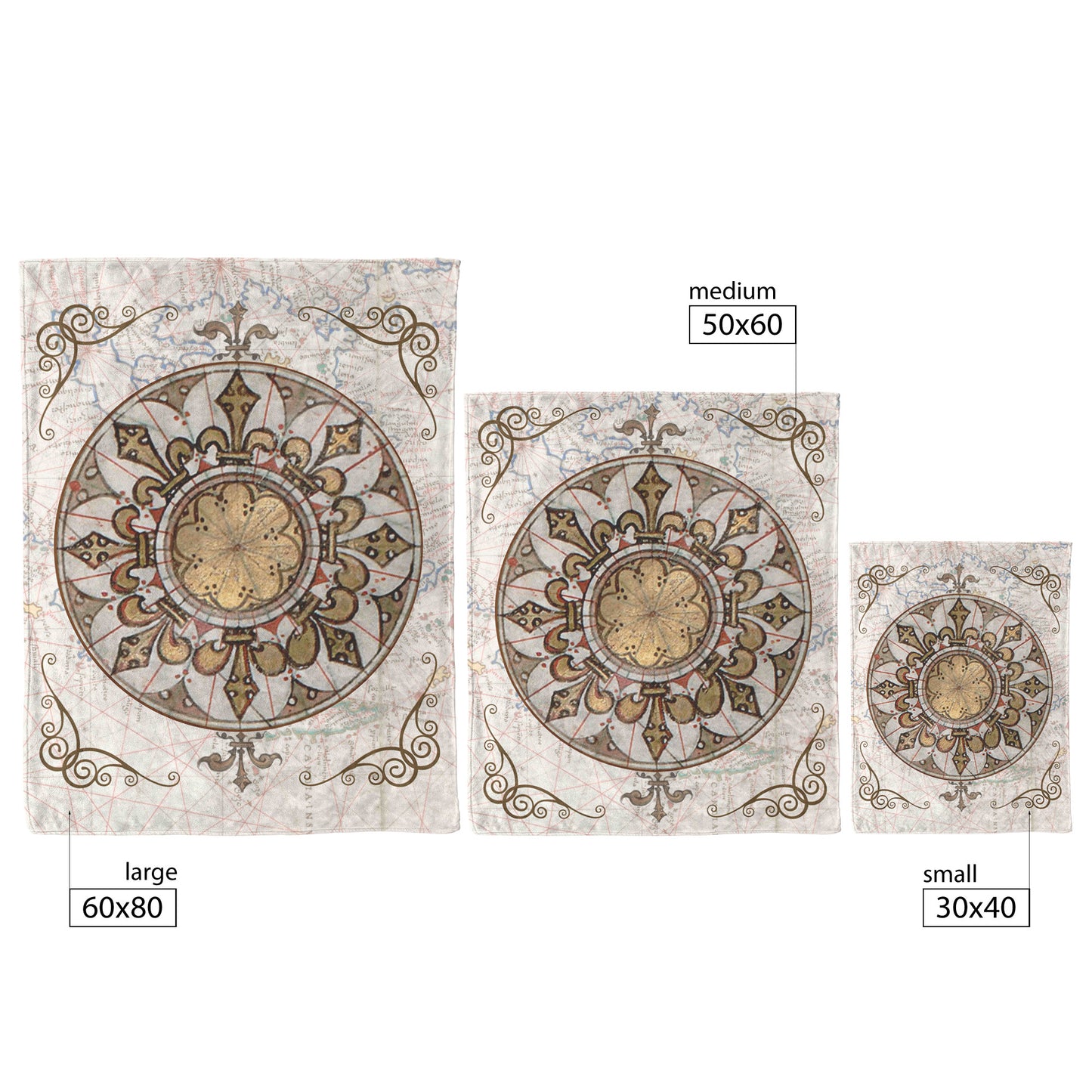 Compass Rose Fleece Blanket - Brown-Gold