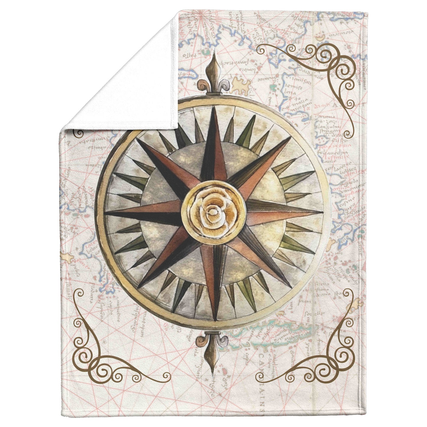 Compass Rose Fleece Blanket - Golden Rose