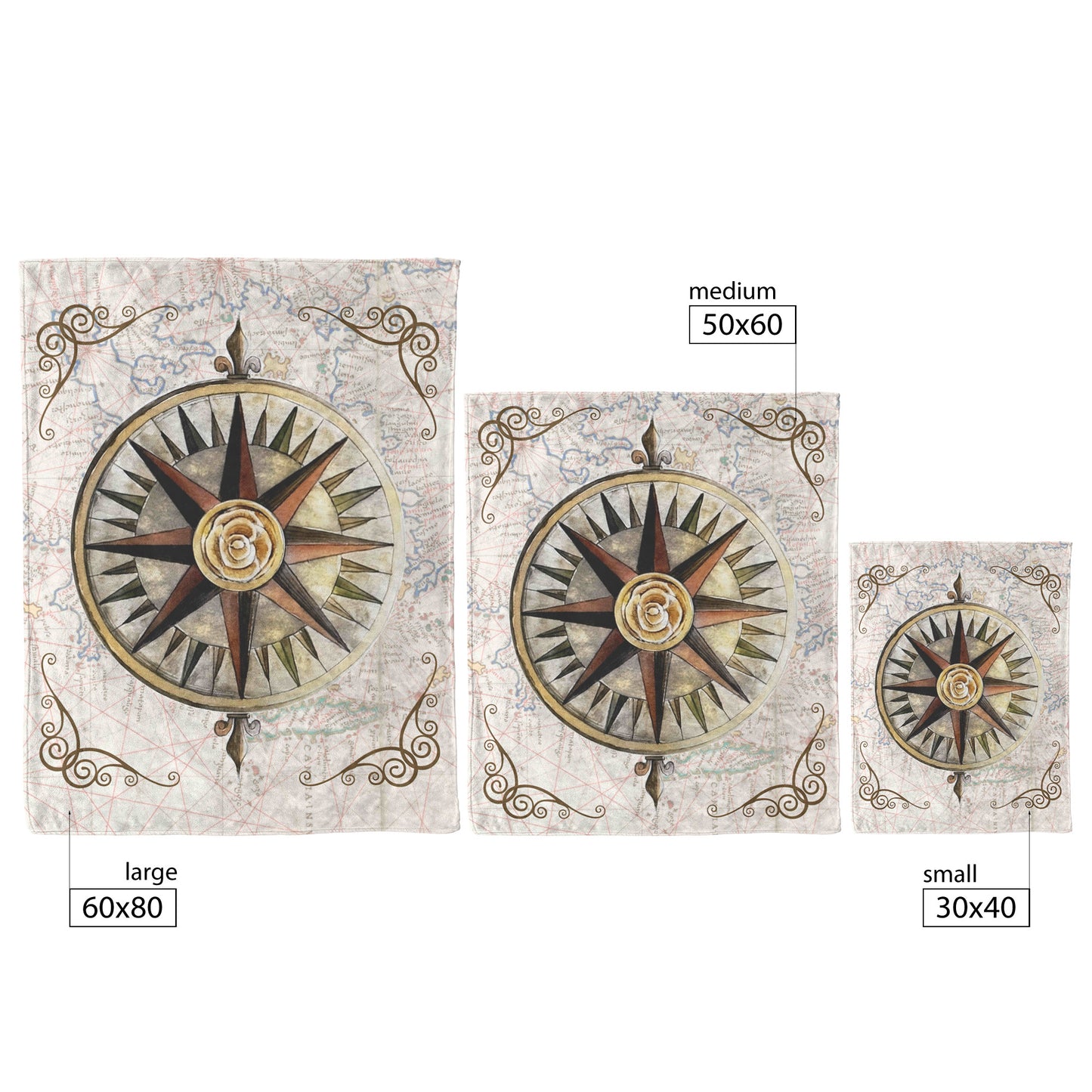 Compass Rose Fleece Blanket - Golden Rose