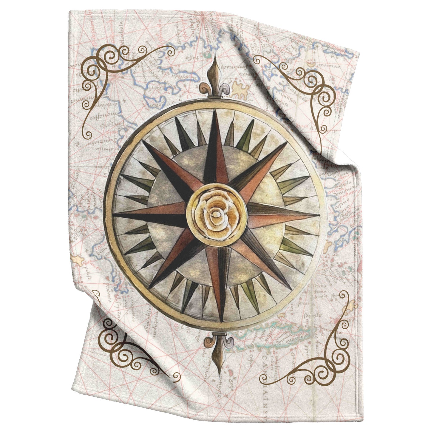 Compass Rose Fleece Blanket - Golden Rose