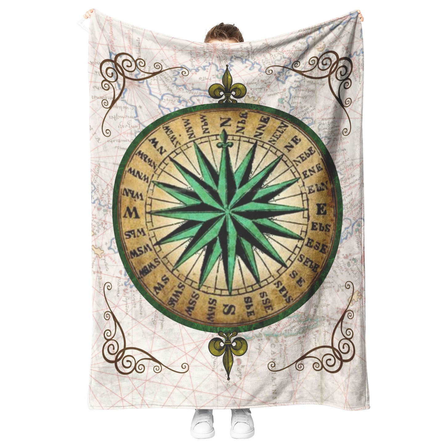 Compass Rose Fleece Blanket - Green