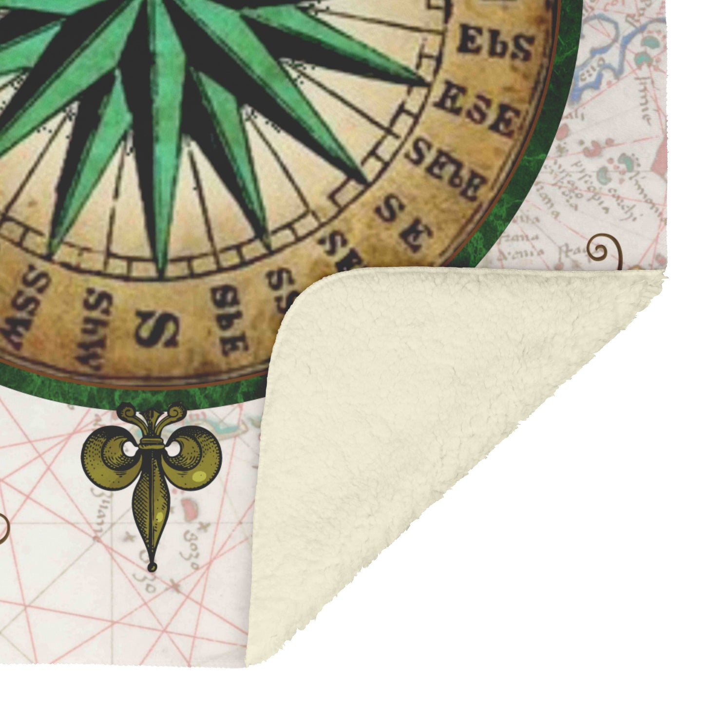 Compass Rose Fleece Blanket - Green