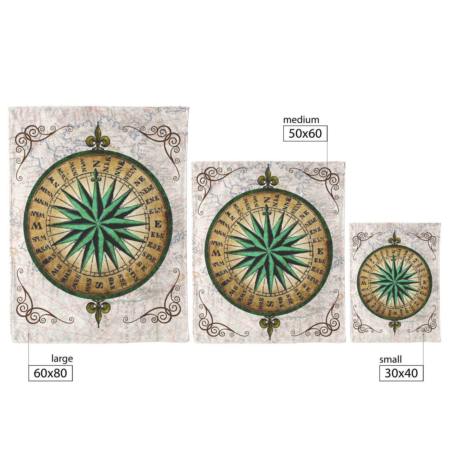 Compass Rose Fleece Blanket - Green