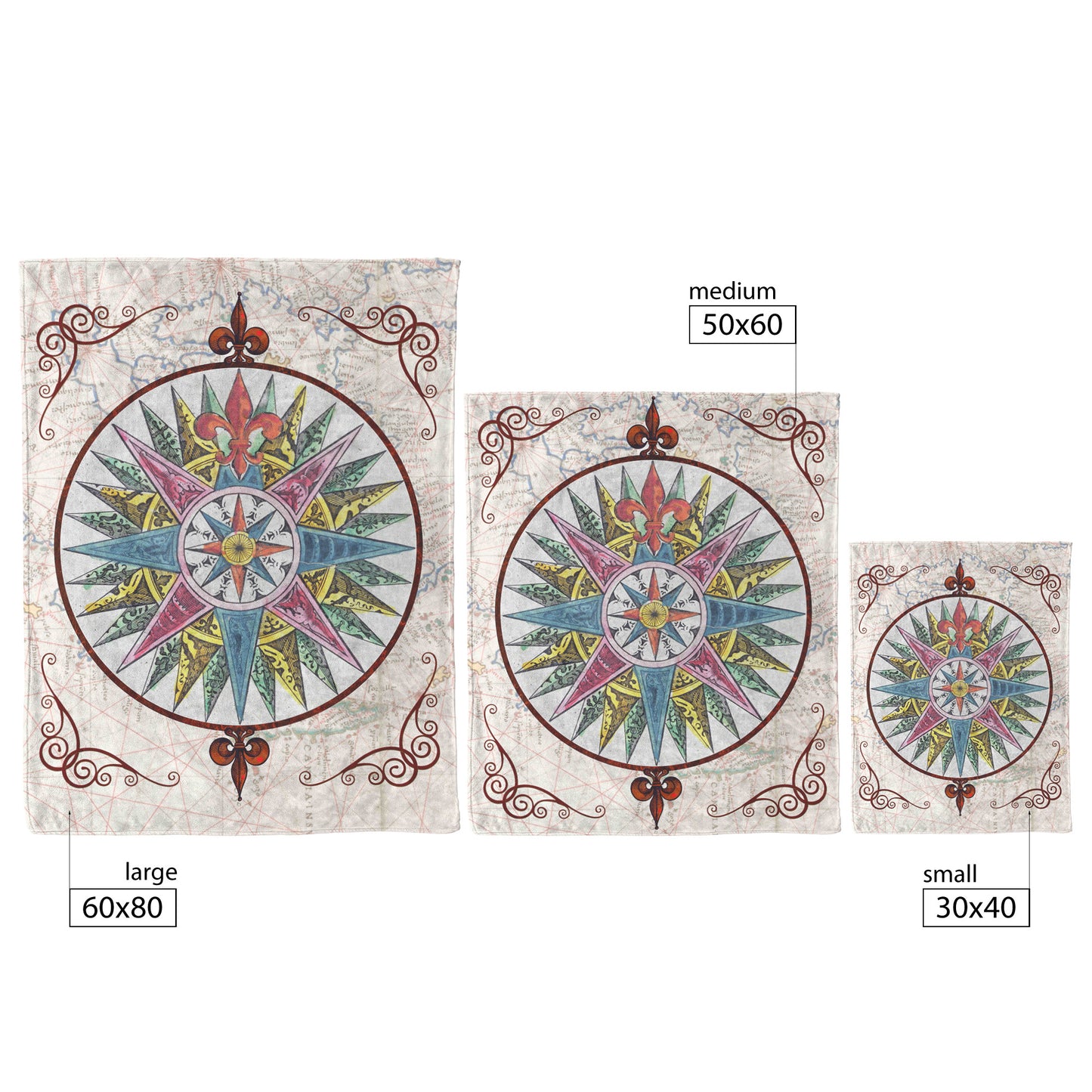 Compass Rose Fleece Blanket - Magenta-Blue