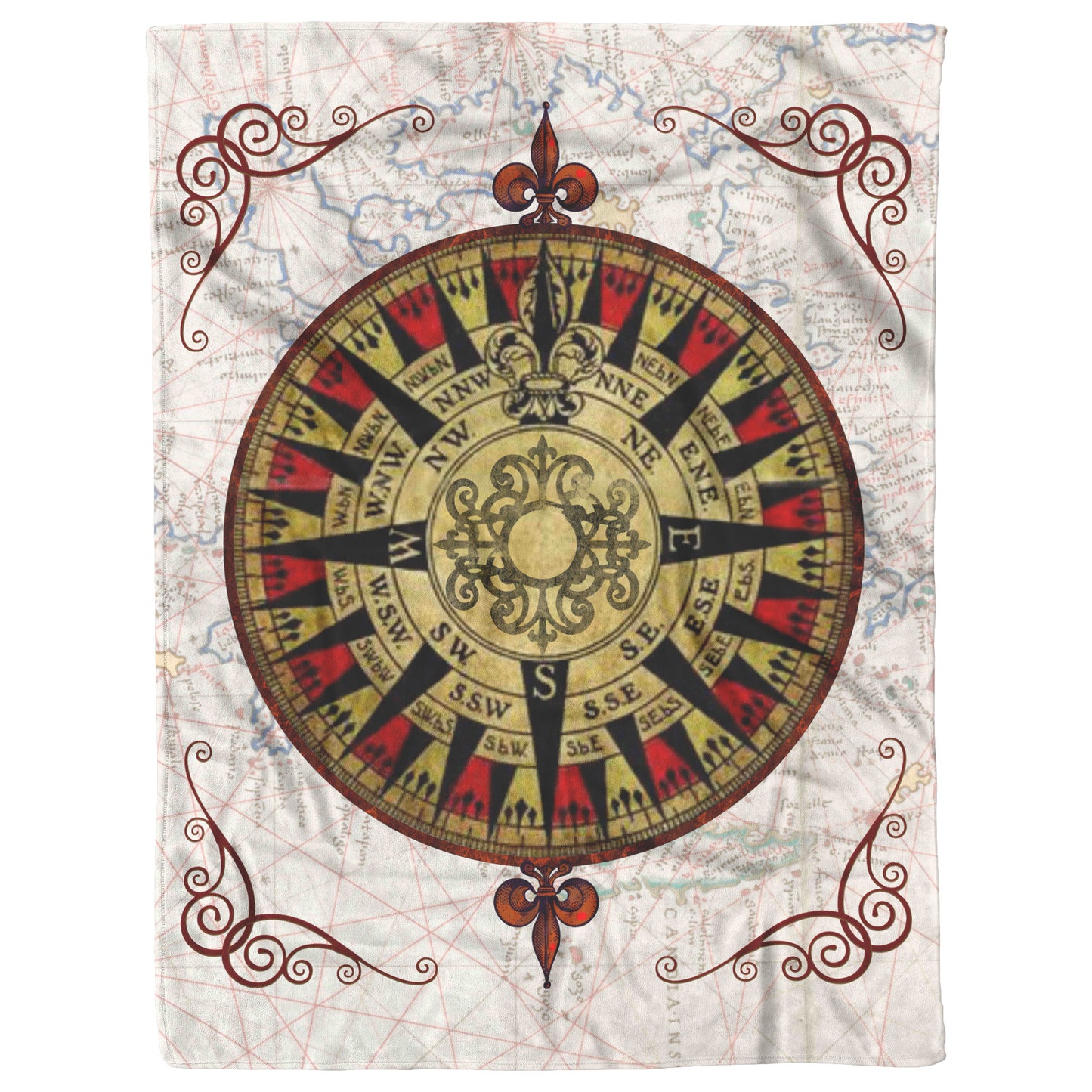 Compass Rose Fleece Blanket - Red Black