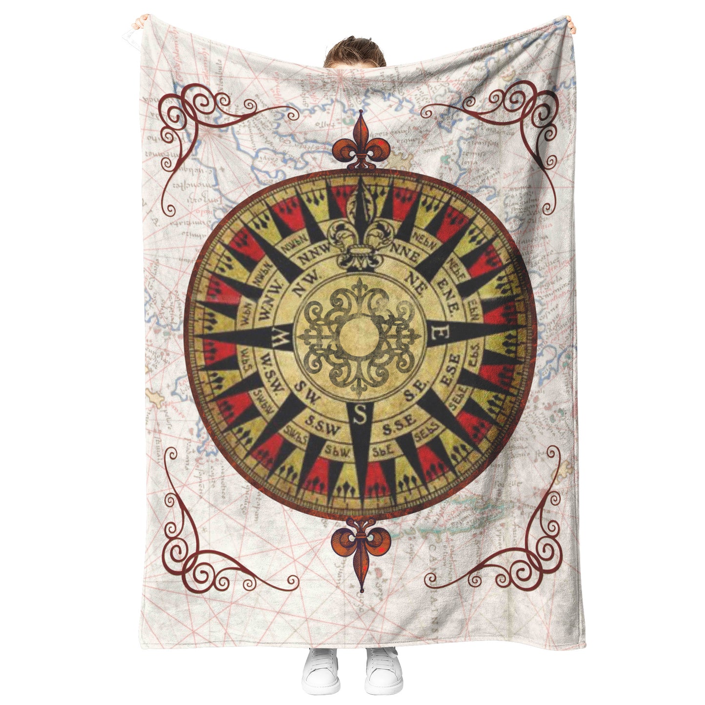 Compass Rose Fleece Blanket - Red Black