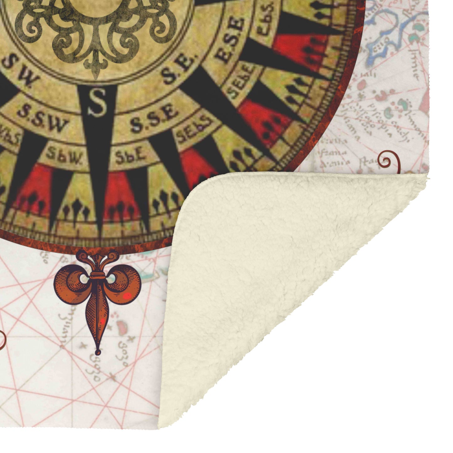 Compass Rose Fleece Blanket - Red Black