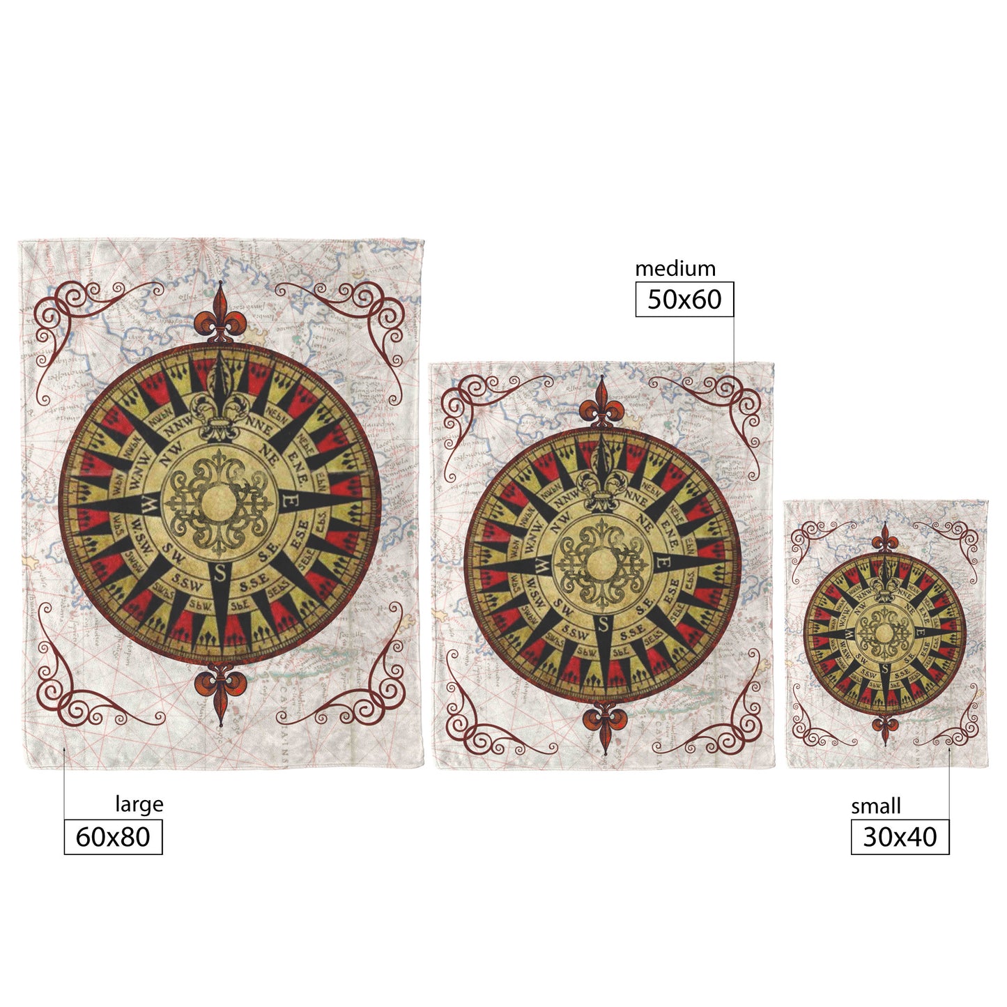 Compass Rose Fleece Blanket - Red Black