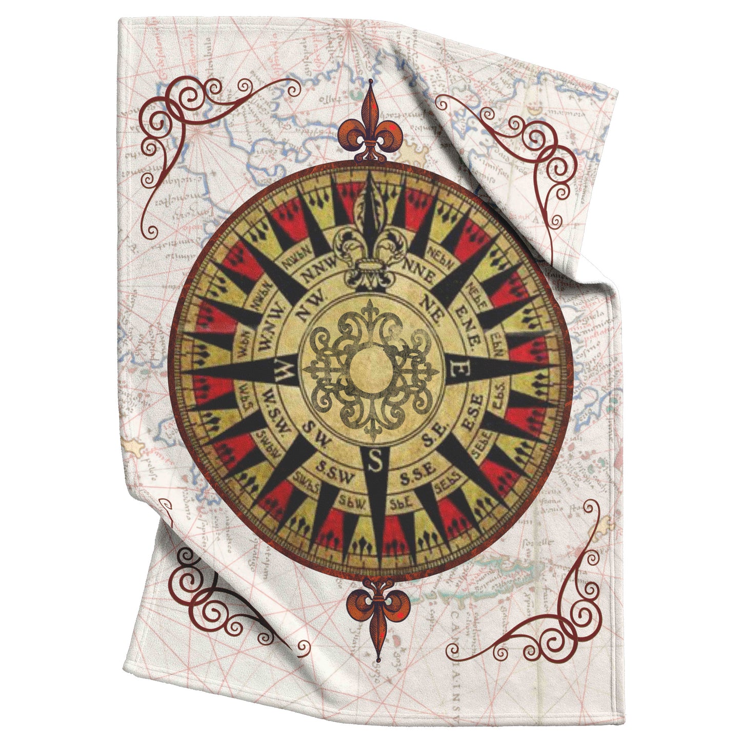 Compass Rose Fleece Blanket - Red Black