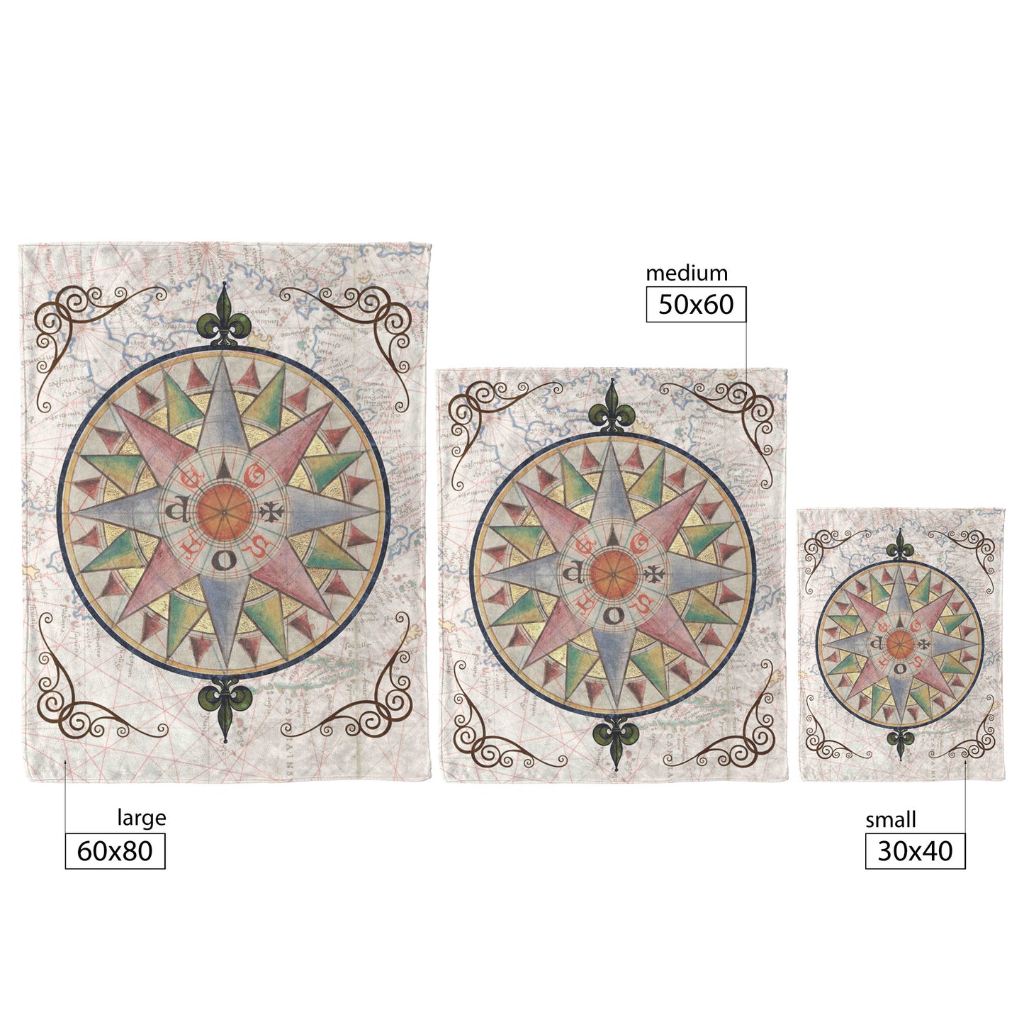 Compass Rose Fleece Blanket - Sea Blue