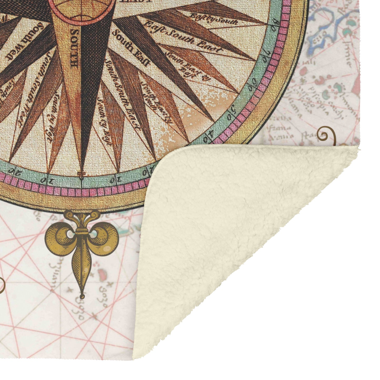 Compass Rose Fleece Blanket - Teal-Gold