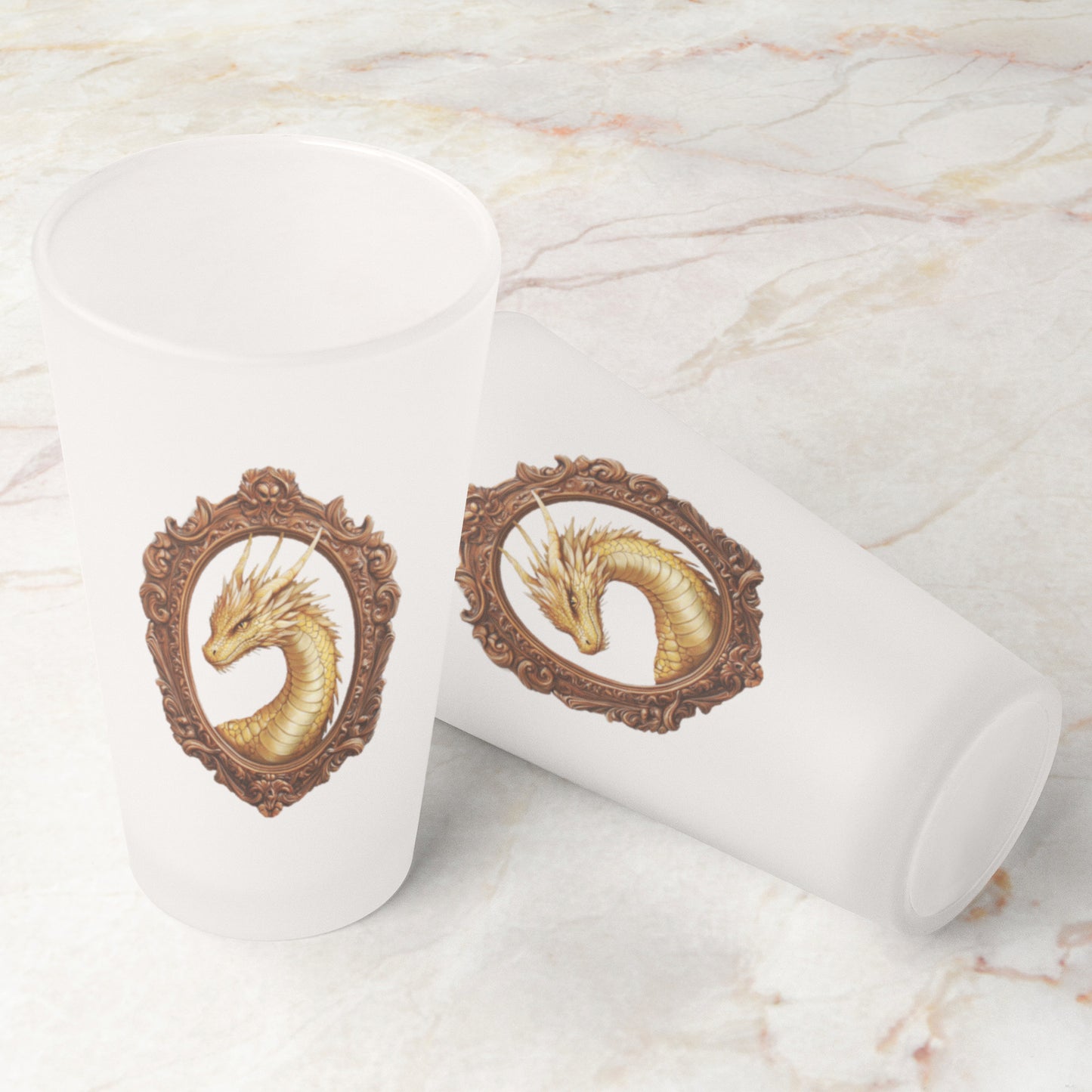 Gold Dragon Frosted Pint Glass