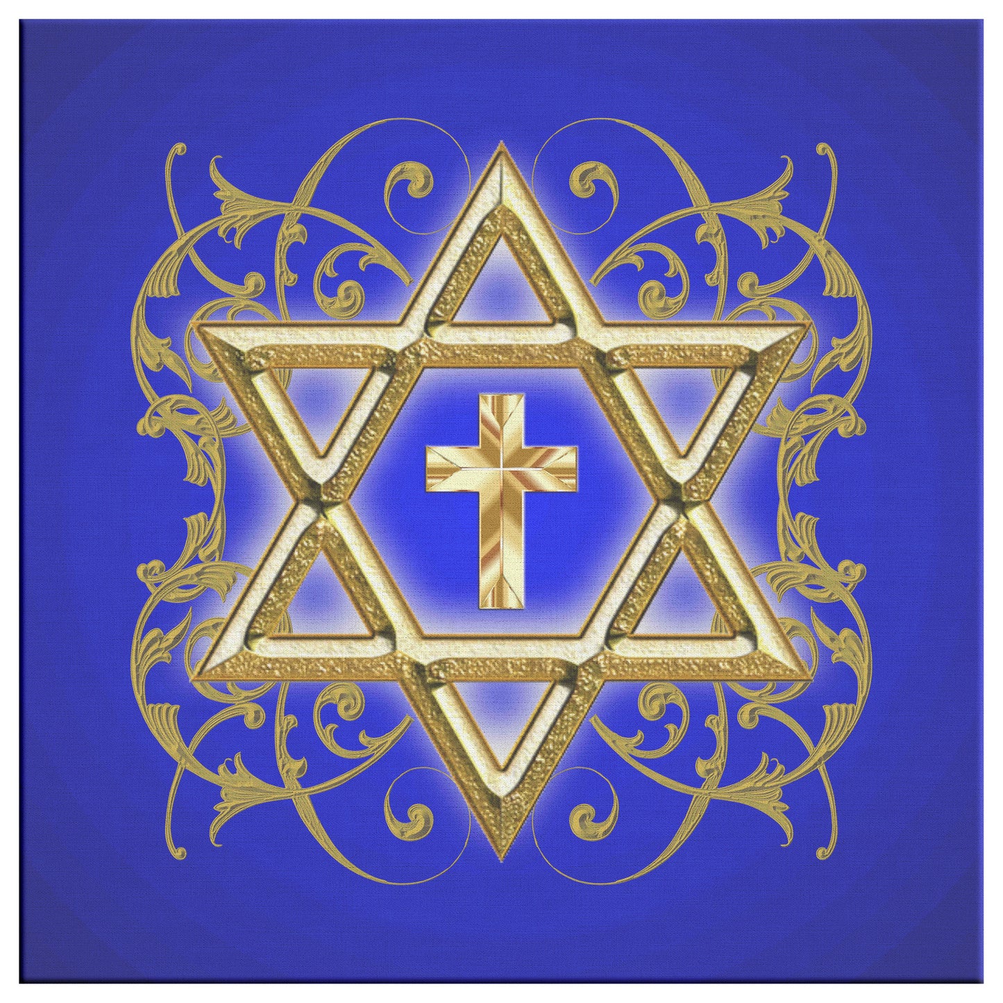 Gold Star of David with Cross Canvas Print