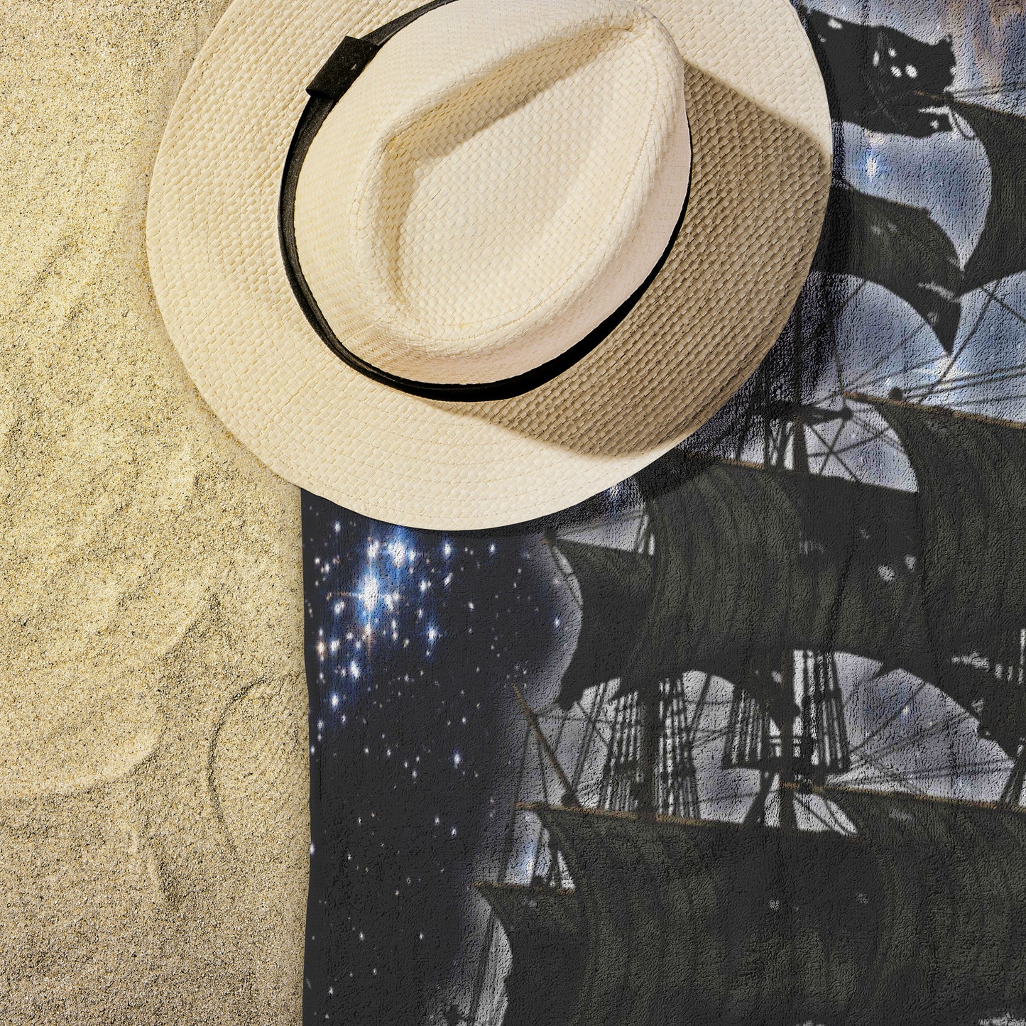 Pirate Ghost Ship Beach Towel - Black