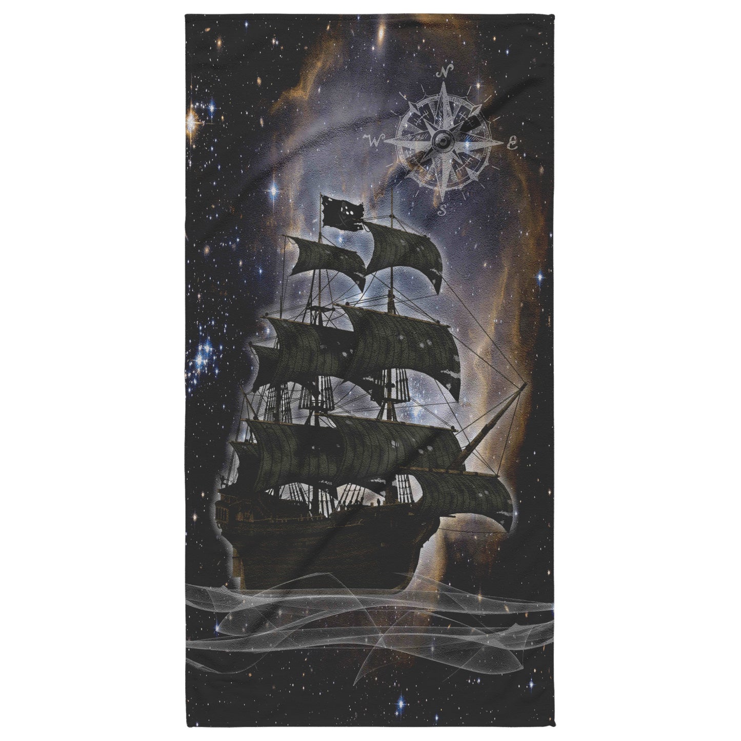 Pirate Ghost Ship Beach Towel - Black