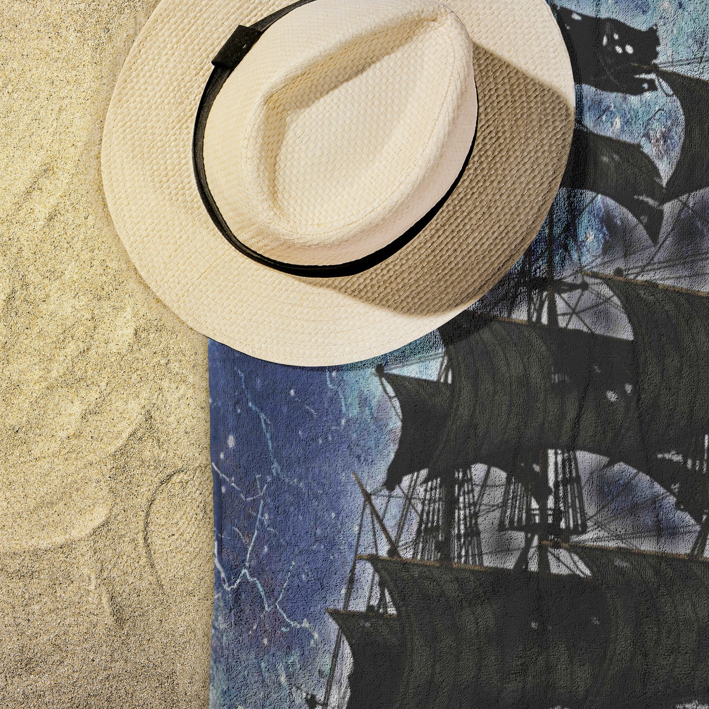 Pirate Ghost Ship Beach Towel - Blue-White