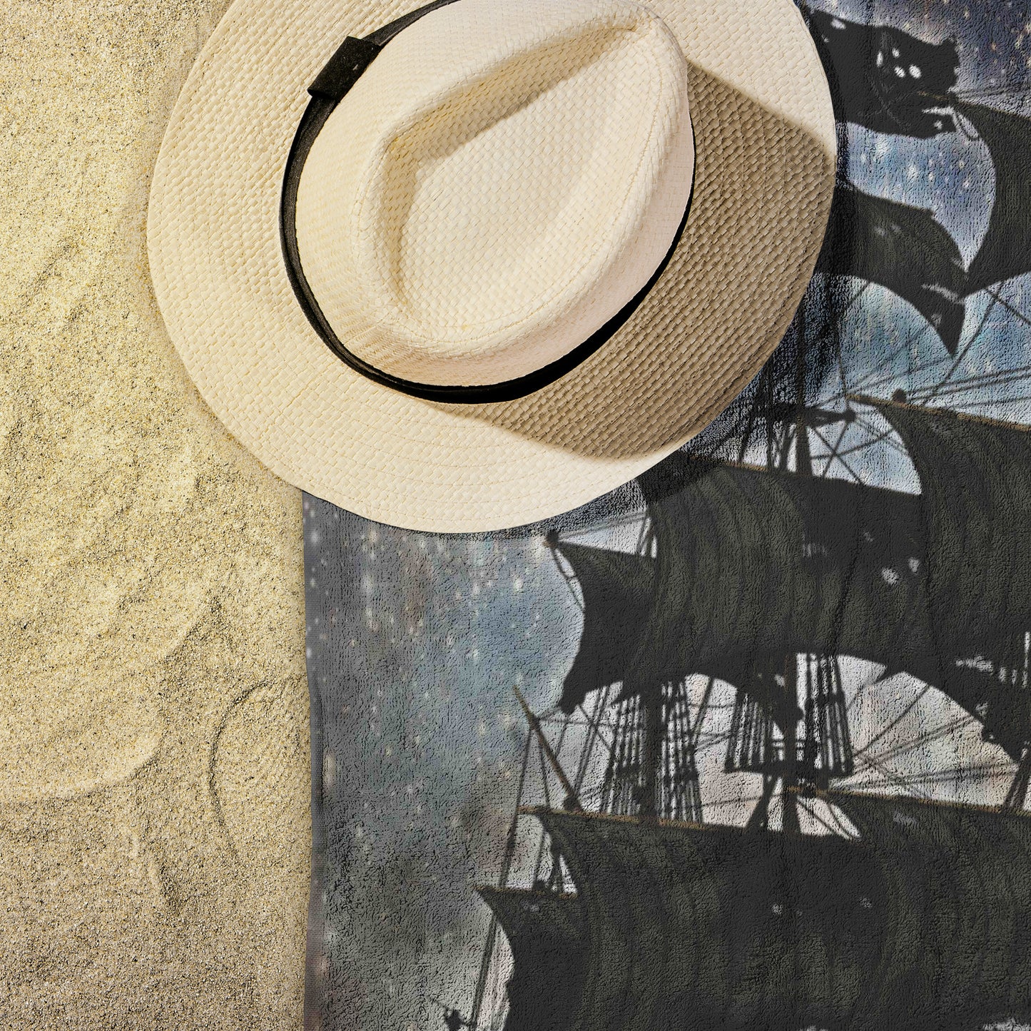 Pirate Ghost Ship Beach Towel - Blue-Yellow