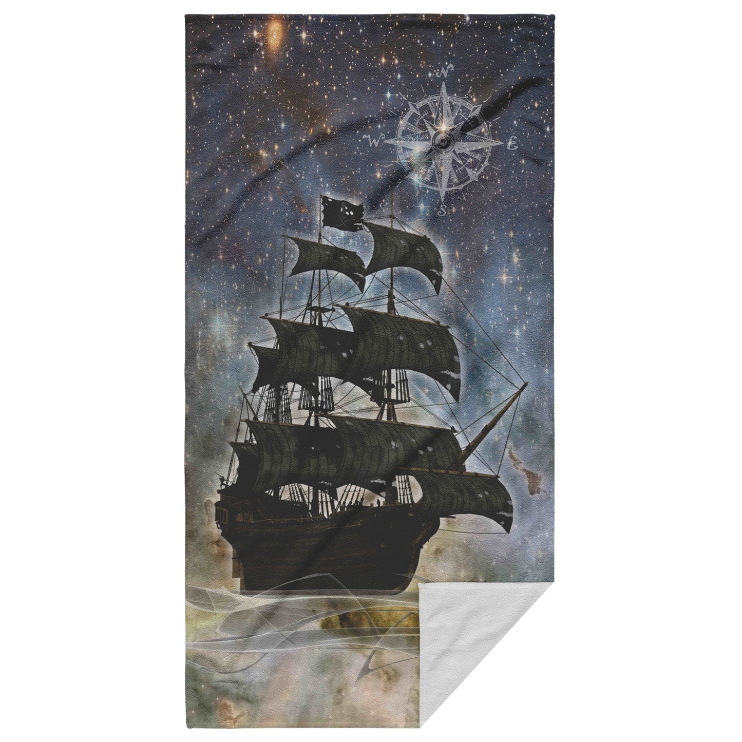 Pirate Ghost Ship Beach Towel - Blue-Yellow