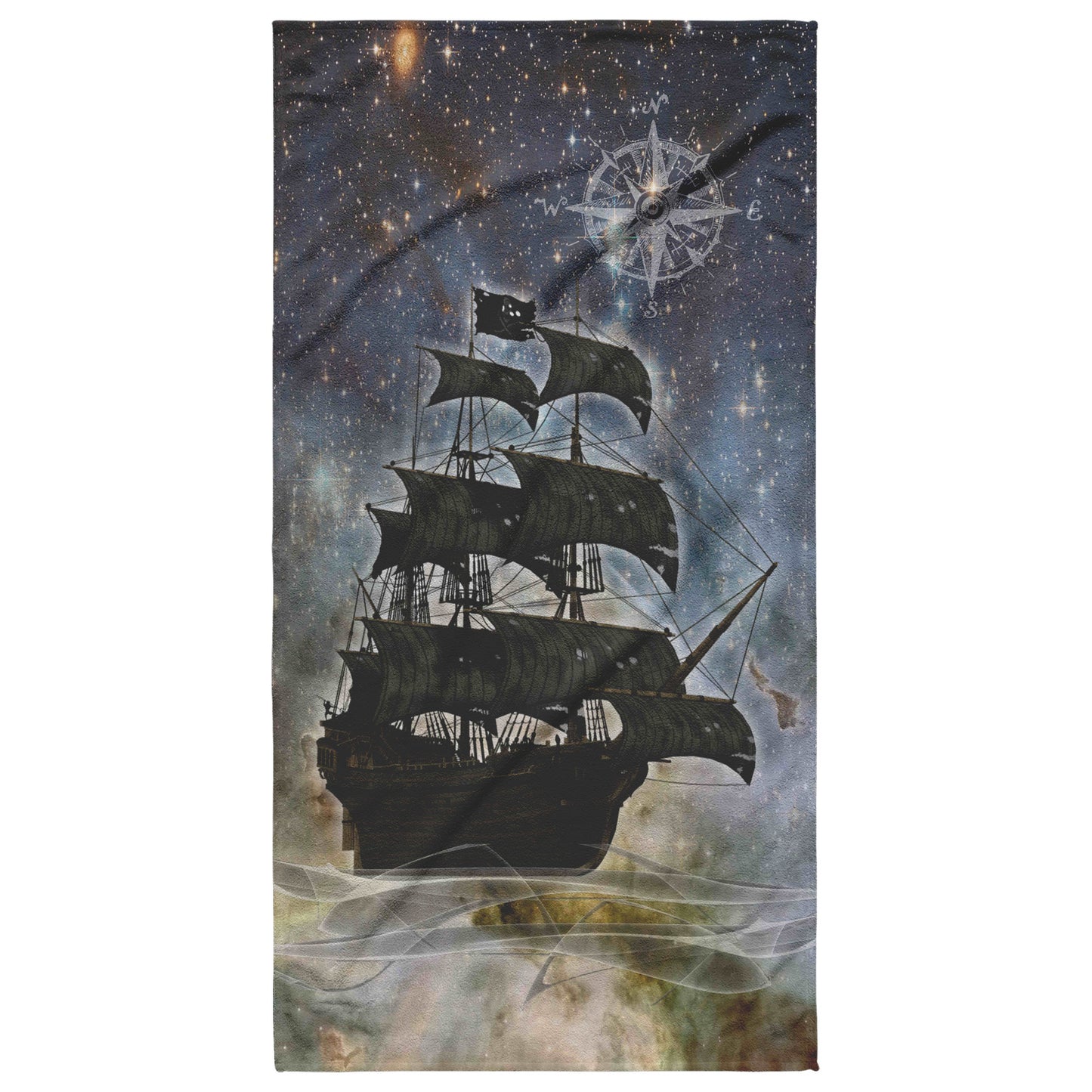 Pirate Ghost Ship Beach Towel - Blue-Yellow
