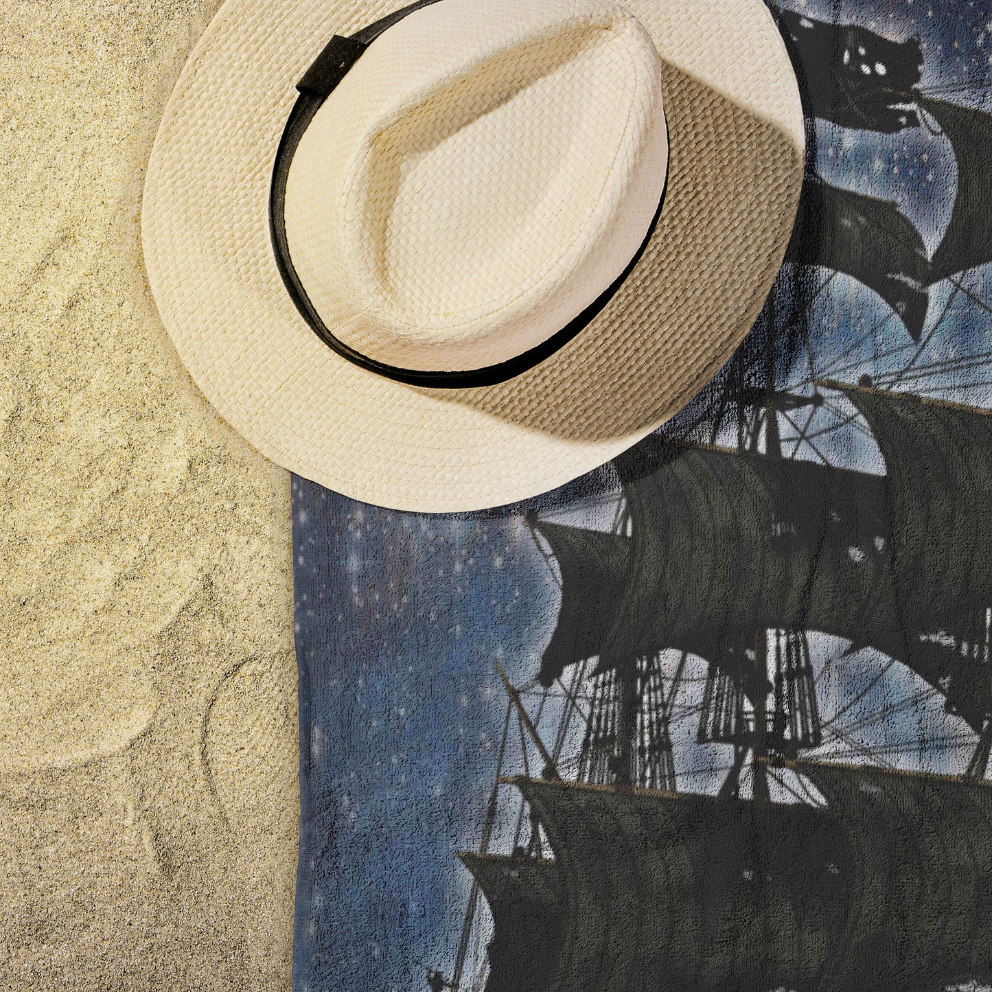 Pirate Ghost Ship Beach Towel - Blue