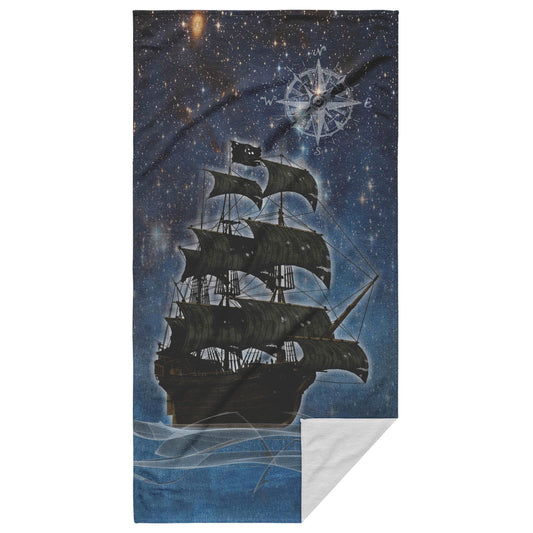 Pirate Ghost Ship Beach Towel - Blue