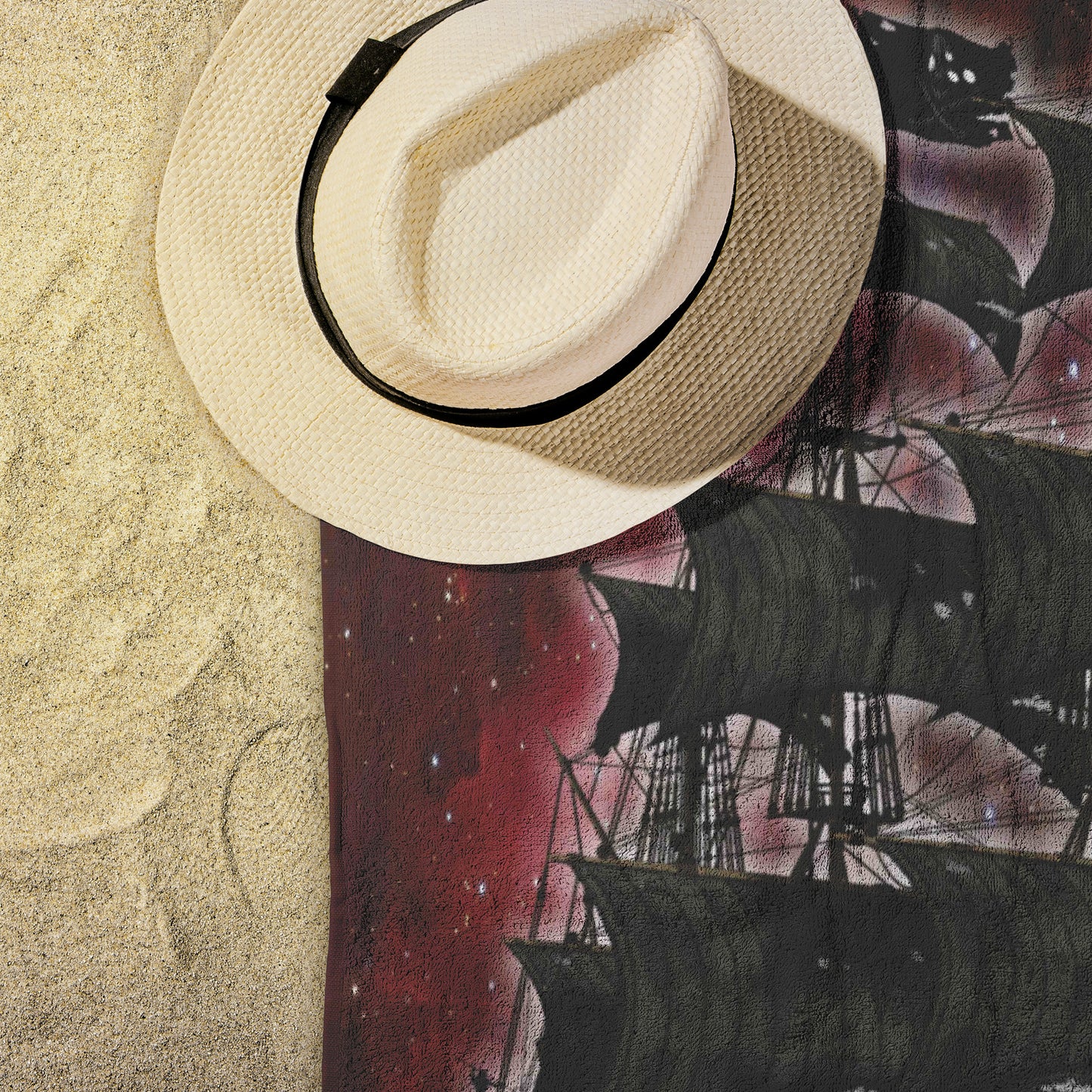 Pirate Ghost Ship Beach Towel - Burgundy