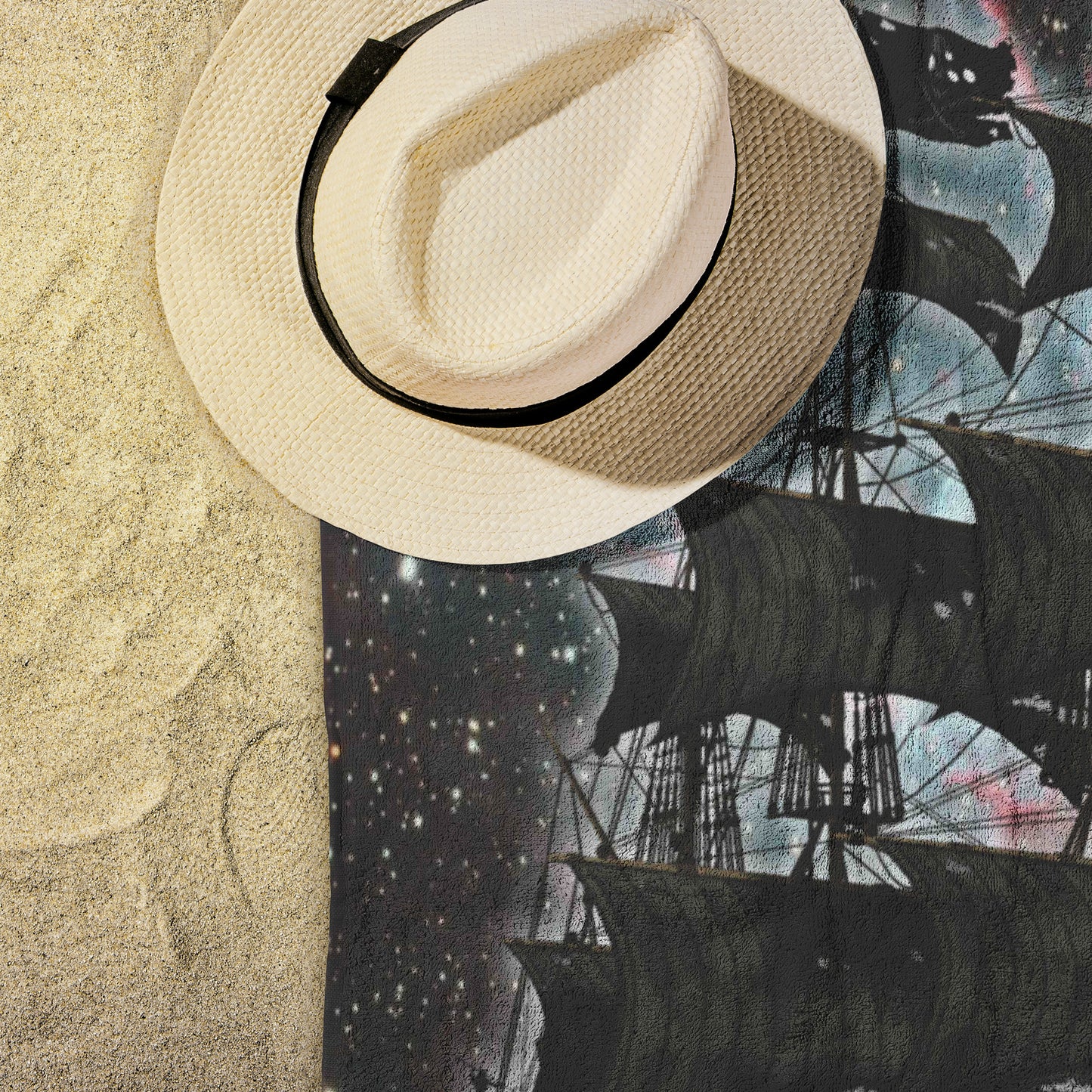 Pirate Ghost Ship Beach Towel - Green-Red