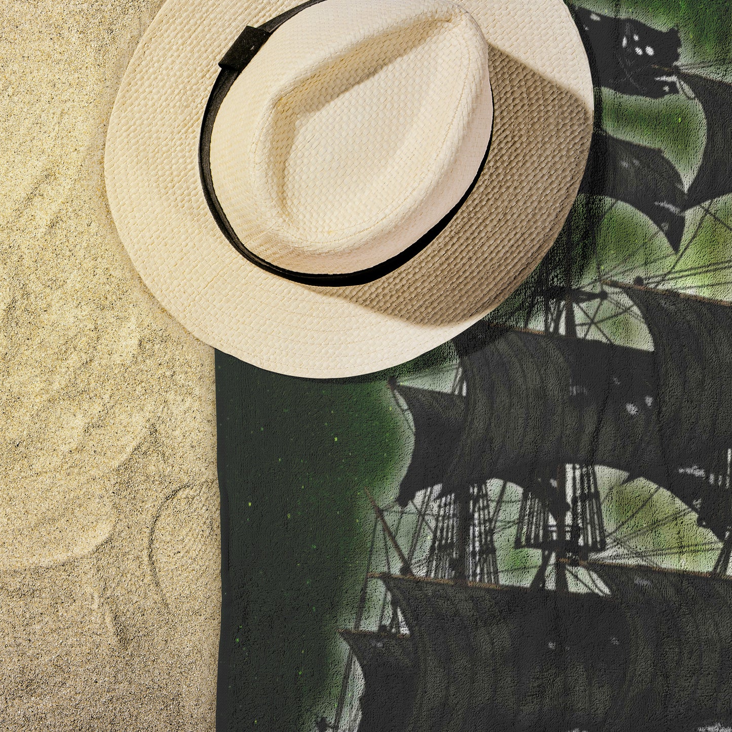 Pirate Ghost Ship Beach Towel - Green