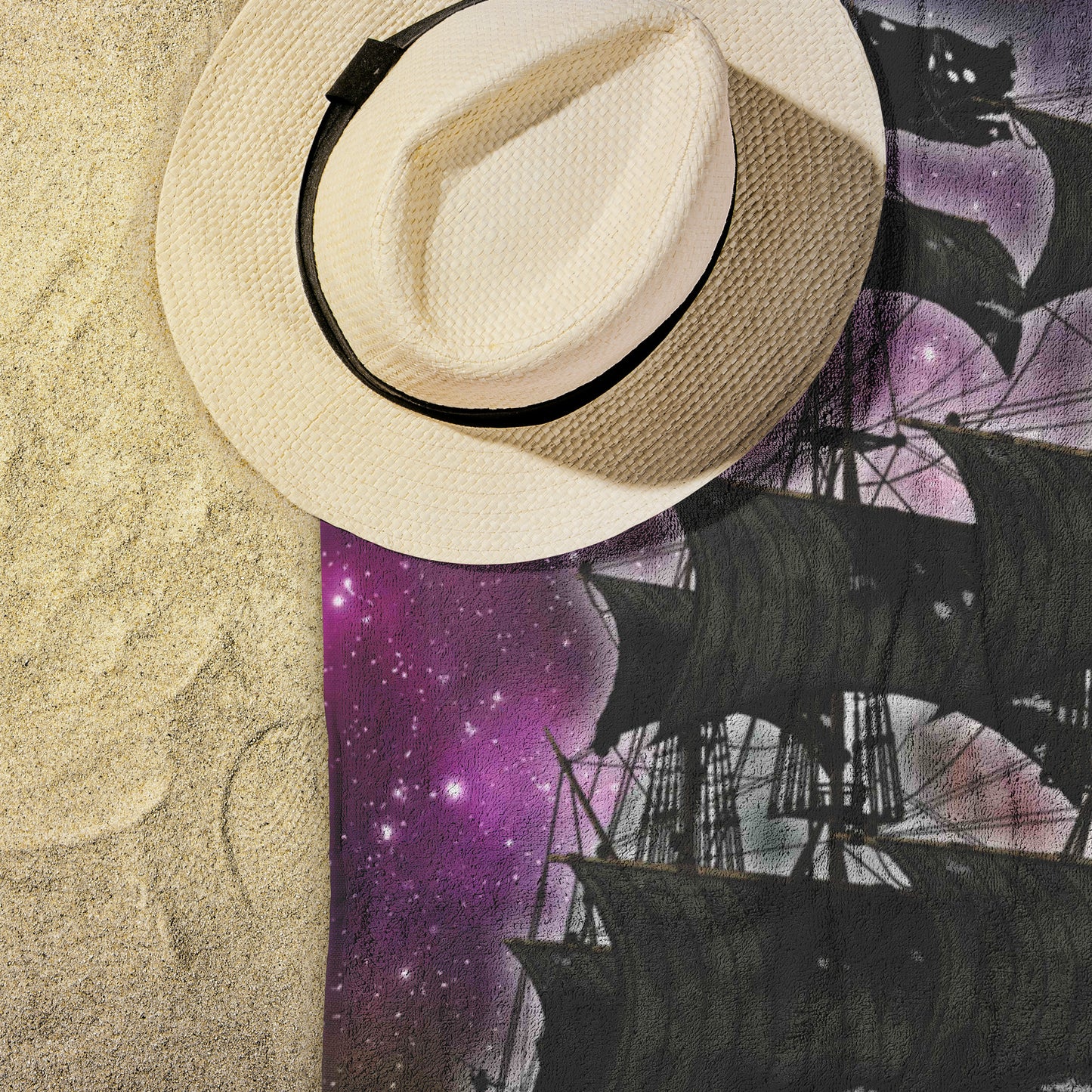 Pirate Ghost Ship Beach Towel - Purple-Yellow